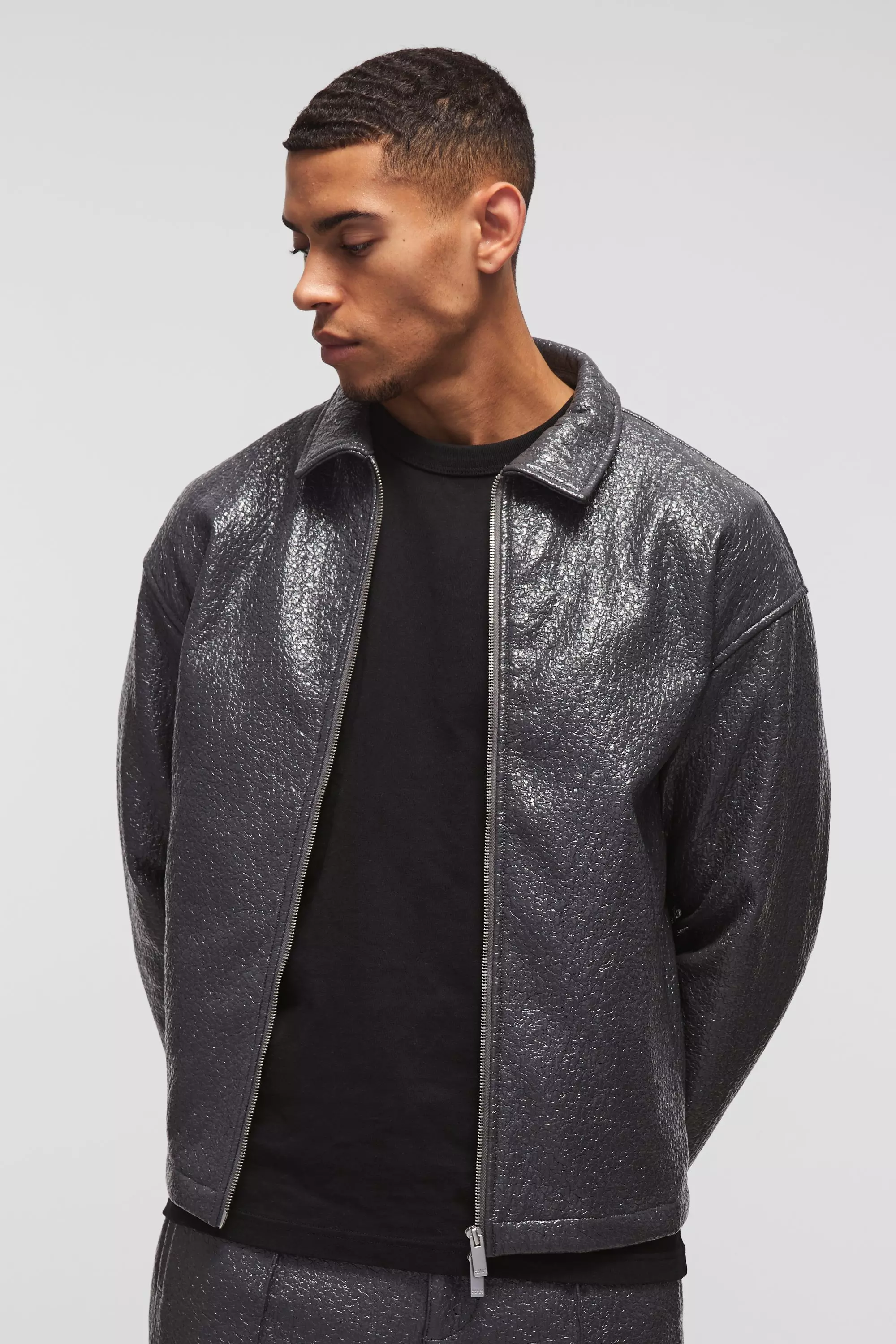 Slate blue Oversized Coated Boucle Overshirt alternative image