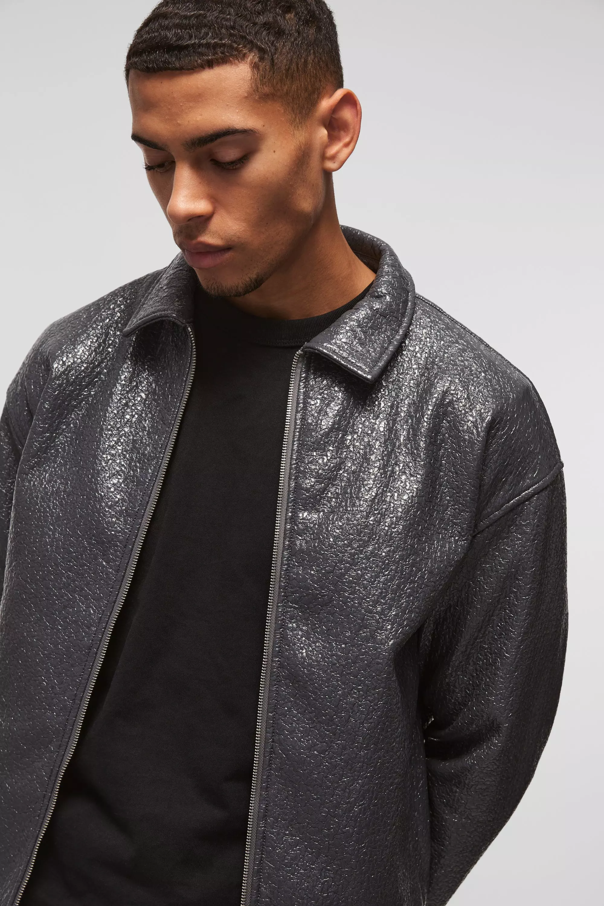 Slate blue Oversized Coated Boucle Overshirt alternative image