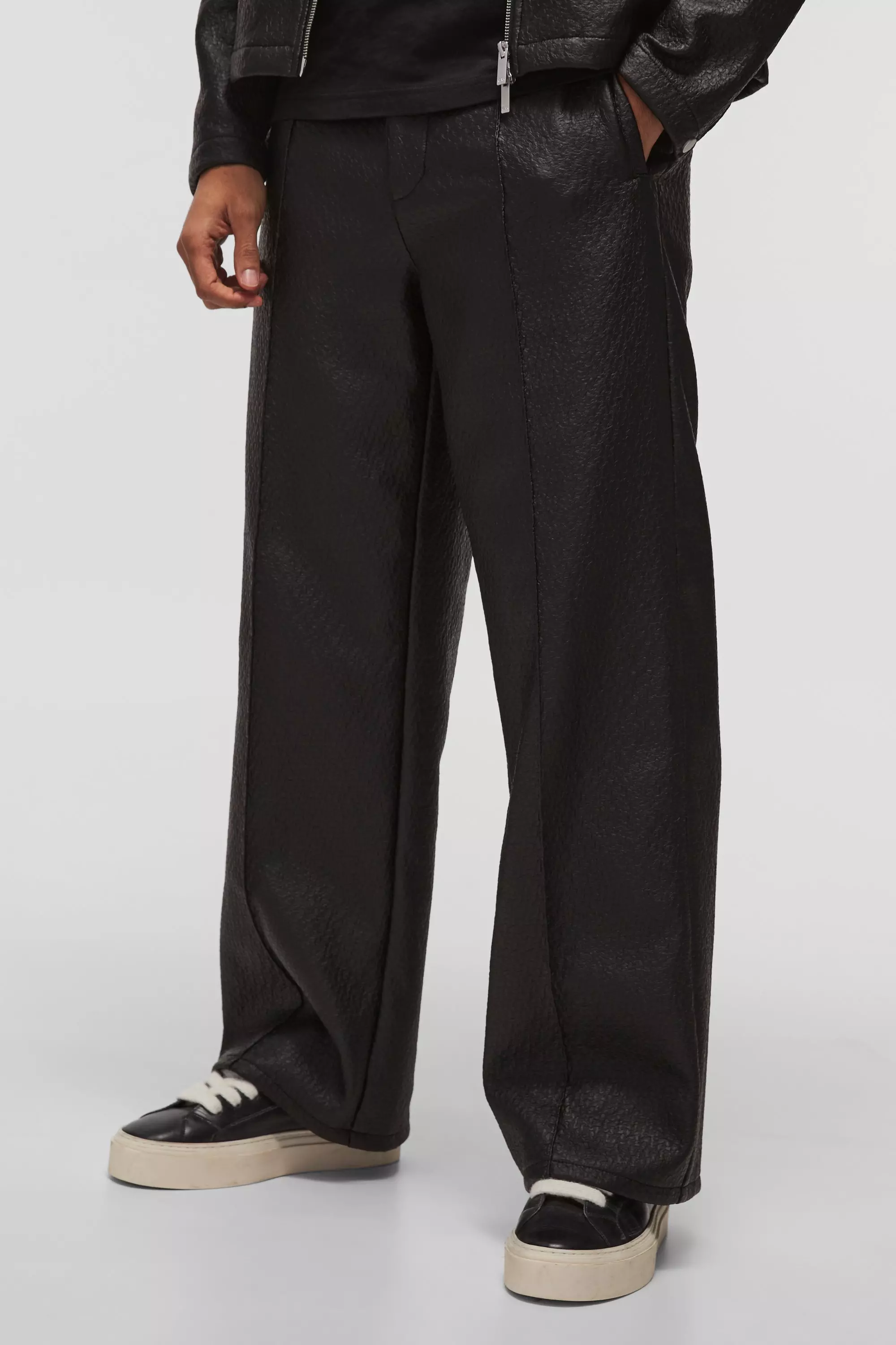 Black Wide Fit Matte Coated Boucle Trouser alternative image