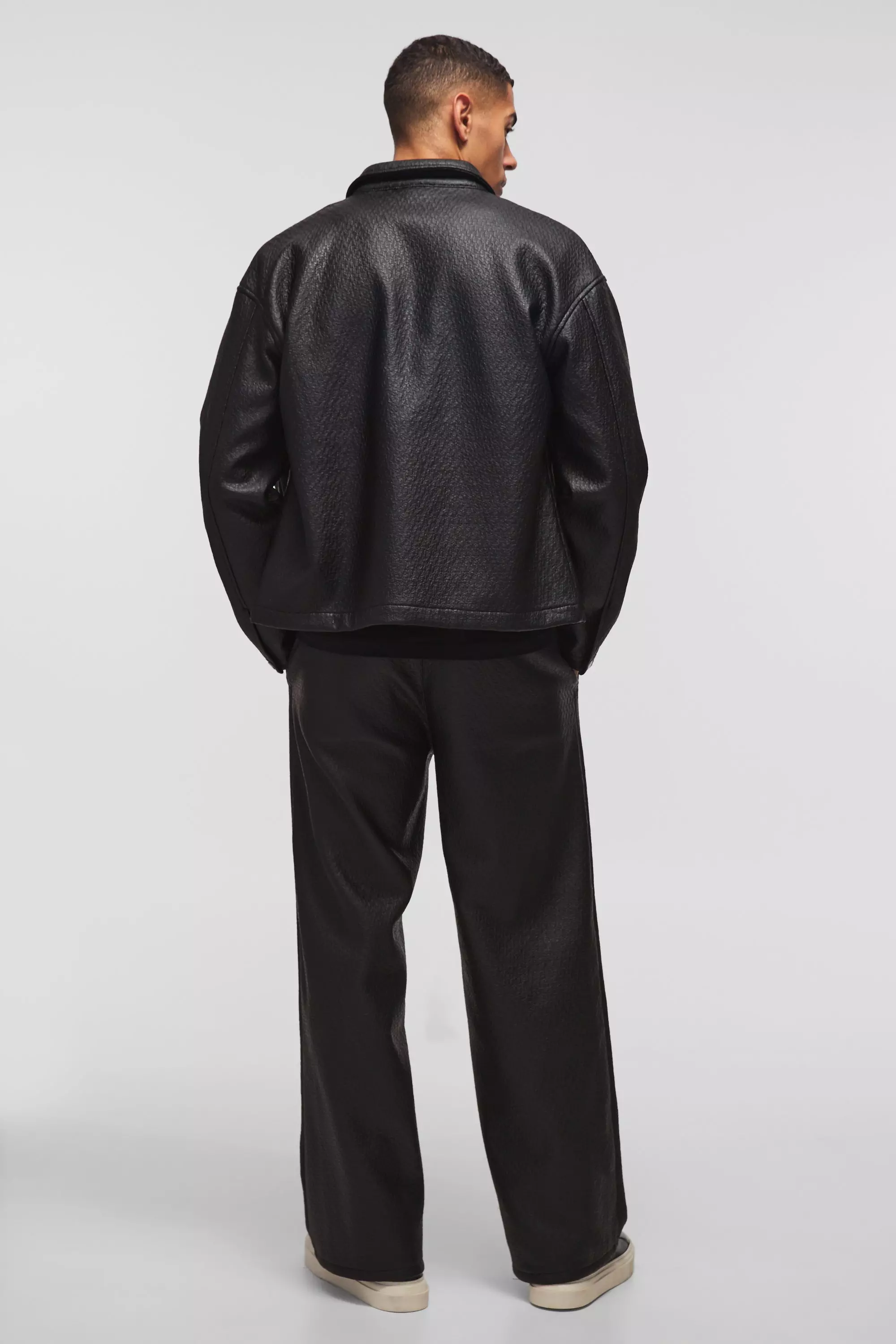 Black Wide Fit Matte Coated Boucle Trouser alternative image