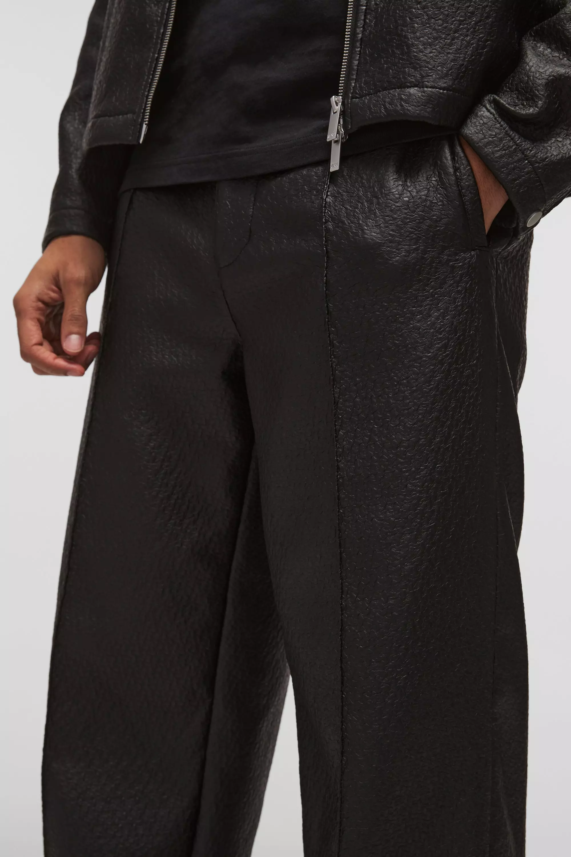 Black Wide Fit Matte Coated Boucle Trouser alternative image