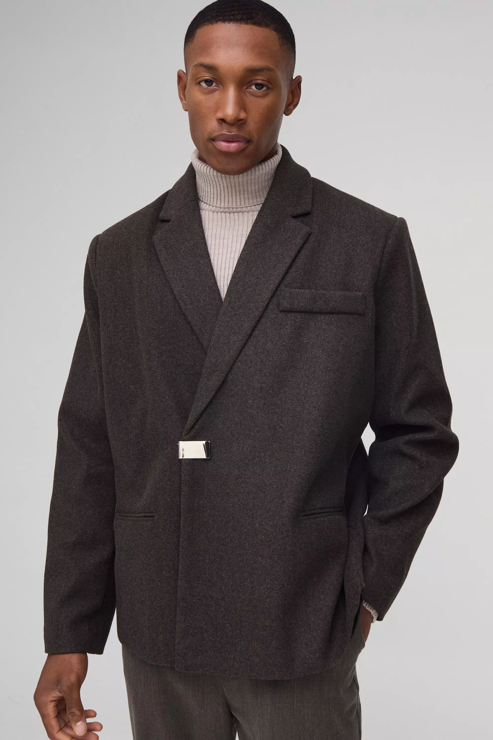 Oversized Wool Look Boxy Blazer boohooMAN USA