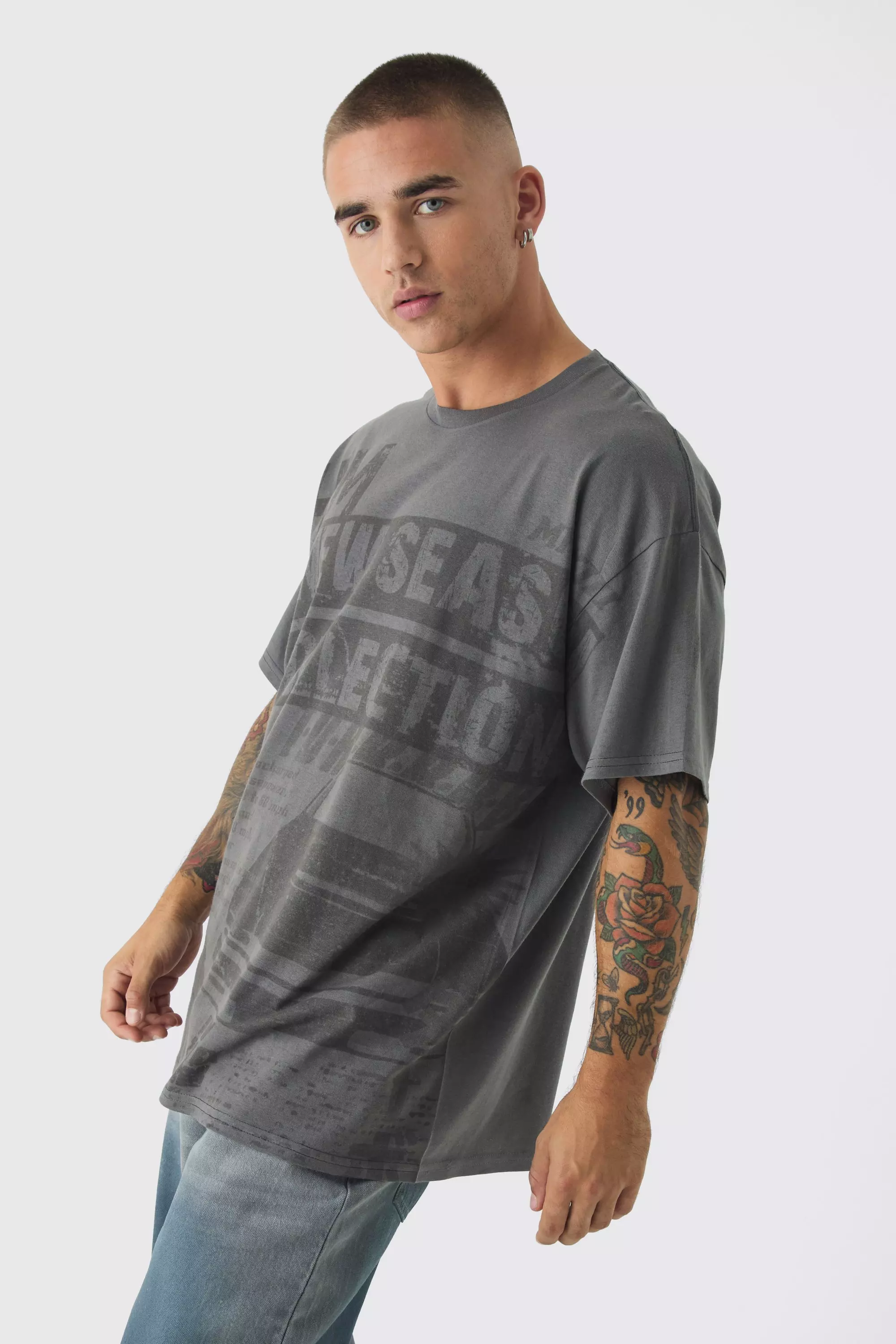 Charcoal Oversized Newspaper Vintage Washed Graphic T-shirt alternative image