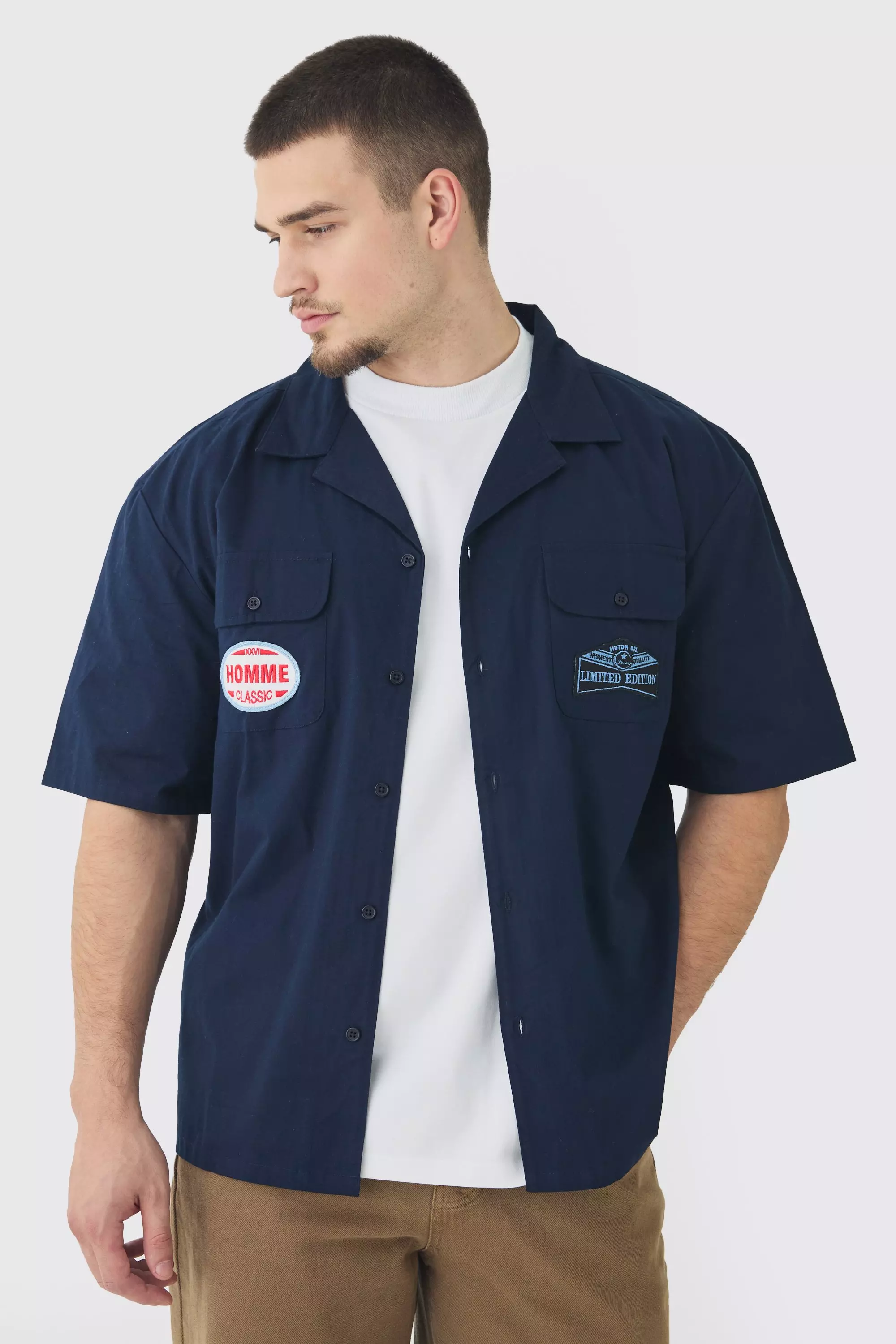 Navy Tall Western Moto Applique Shirt Jacket alternative image