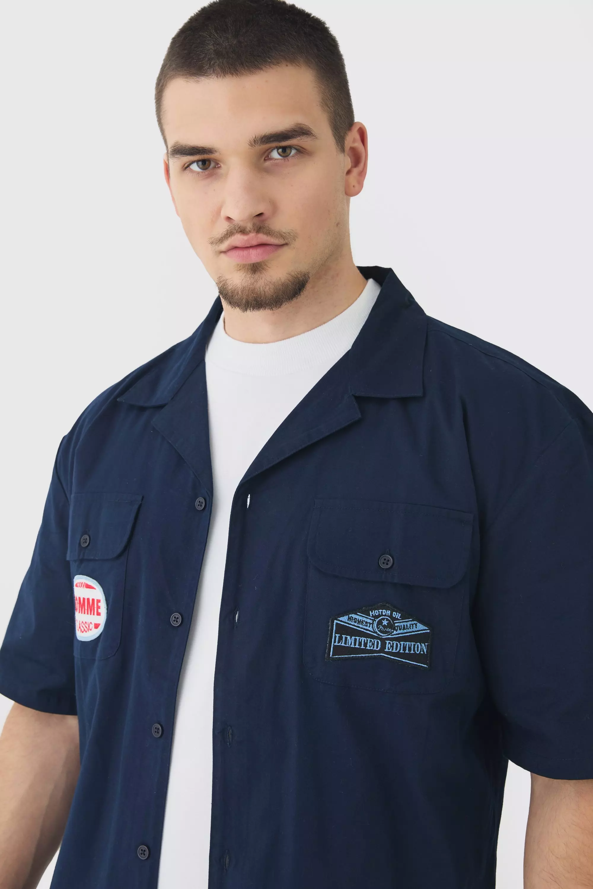 Navy Tall Western Moto Applique Overshirt alternative image