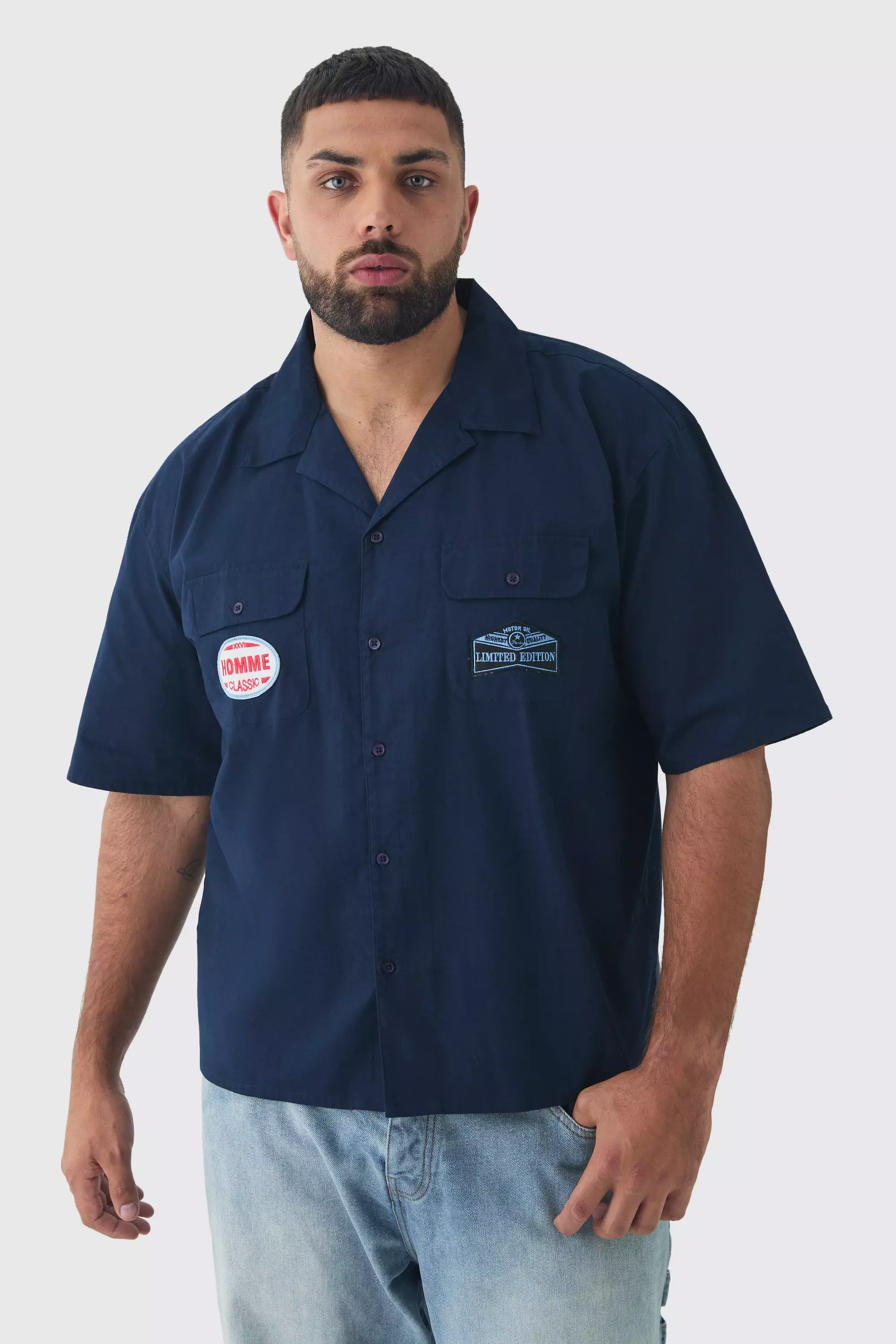 Navy Plus Western Moto Applique Overshirt