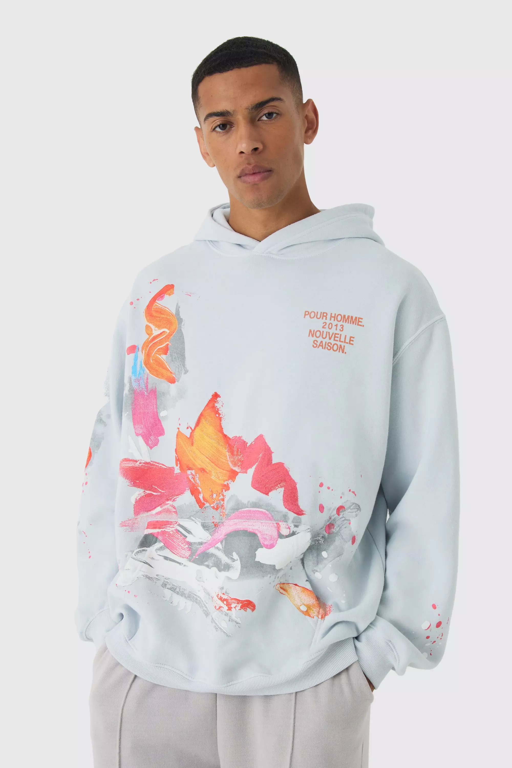 Regular Paint Splatter Washed Hoodie boohooMAN USA