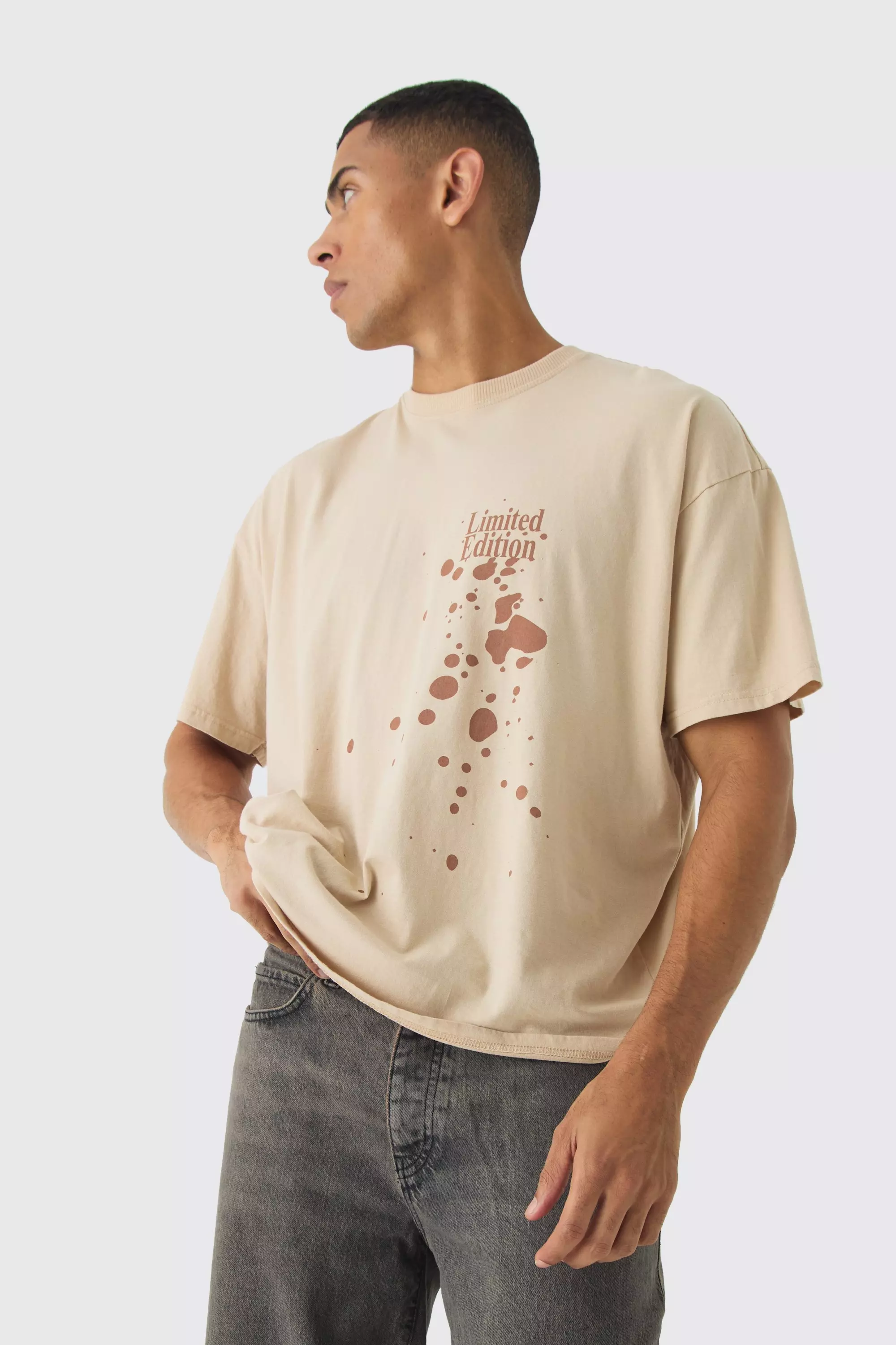 Paint Splatter Washed T-Shirt Stone