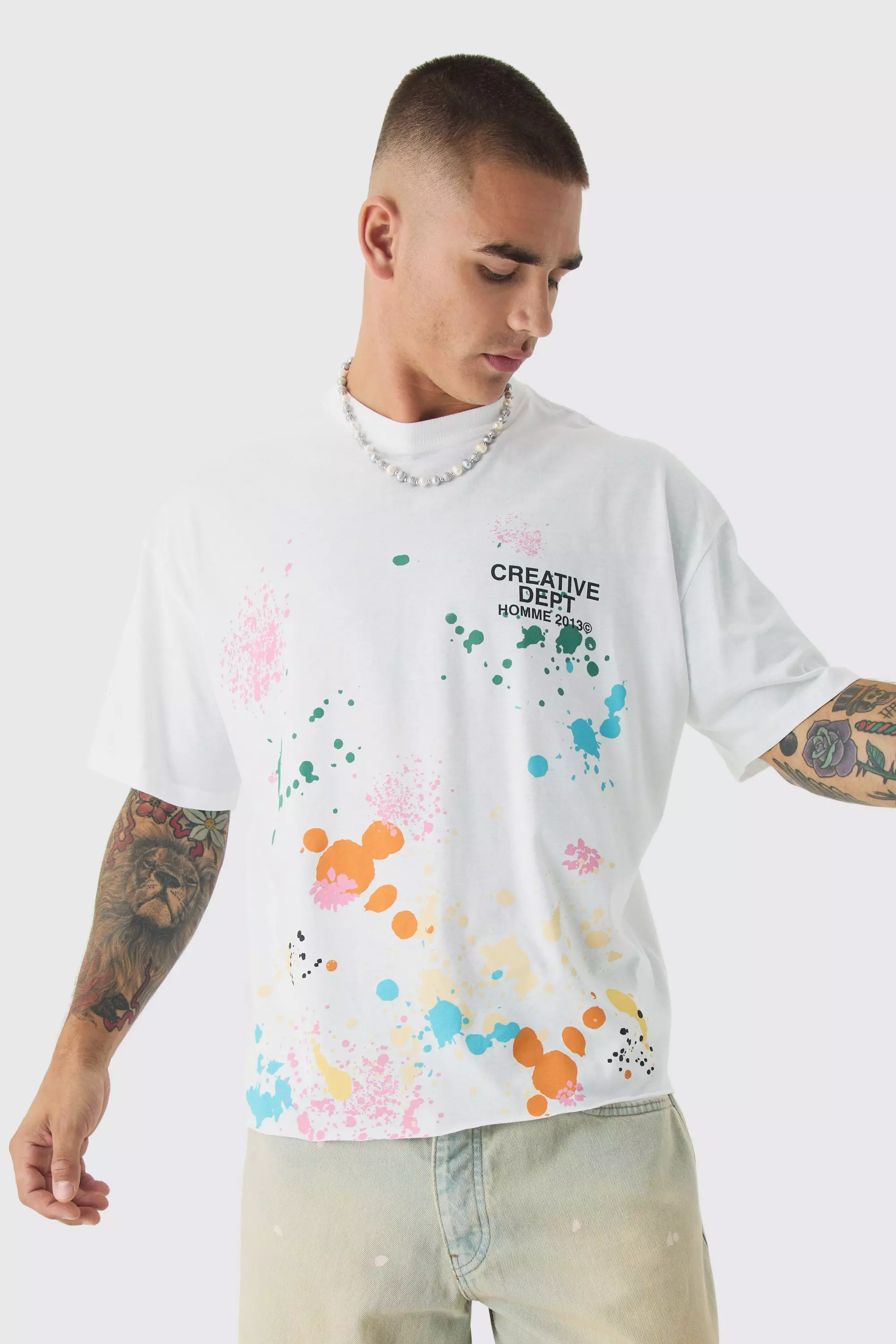 Oversized Boxy Paint Splatter Washed T-Shirt White