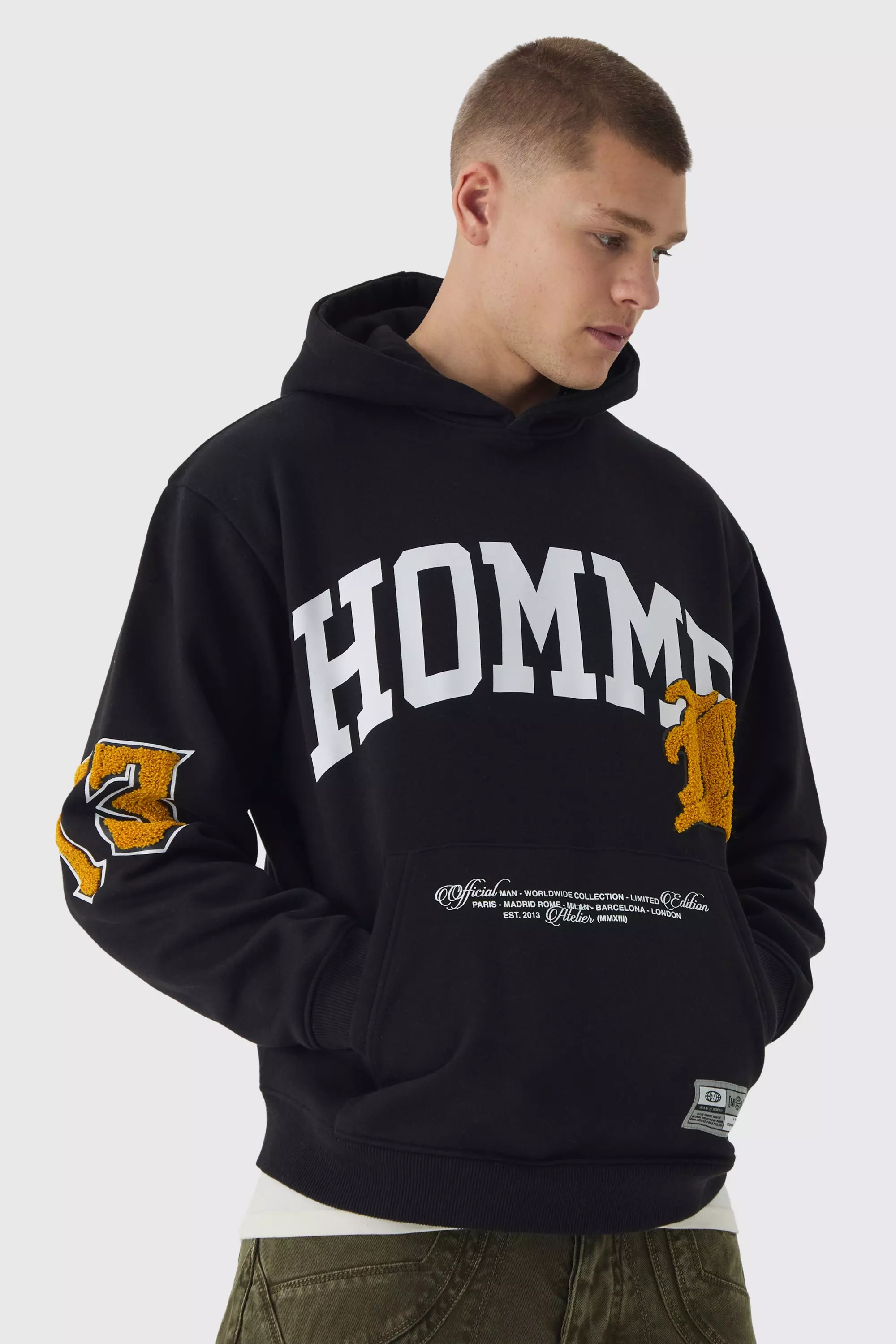 Black Oversized Homme Applique Varsity Hoodie alternative image