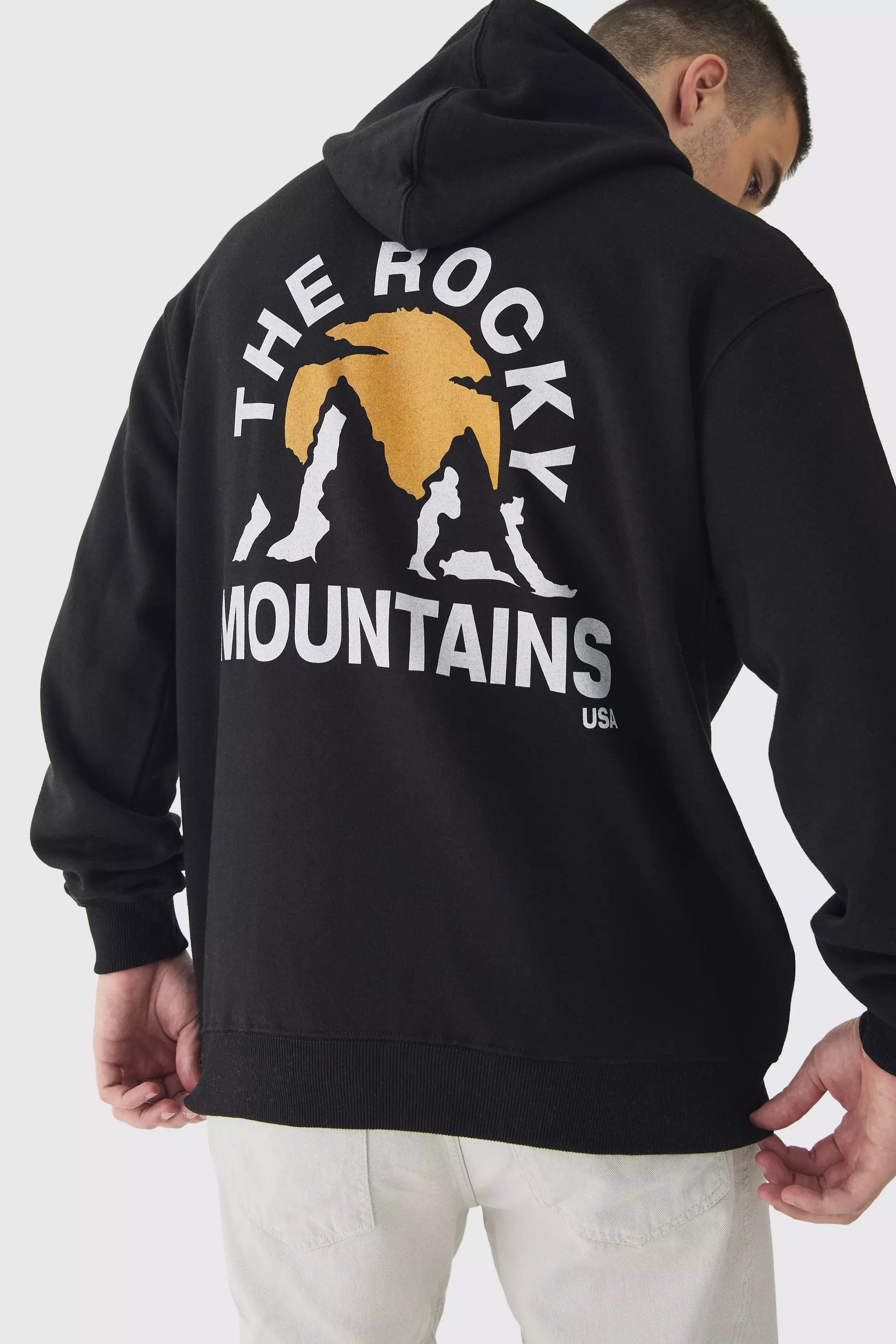 Black Tall Mountains Graphic Oversized Hoodie alternative image