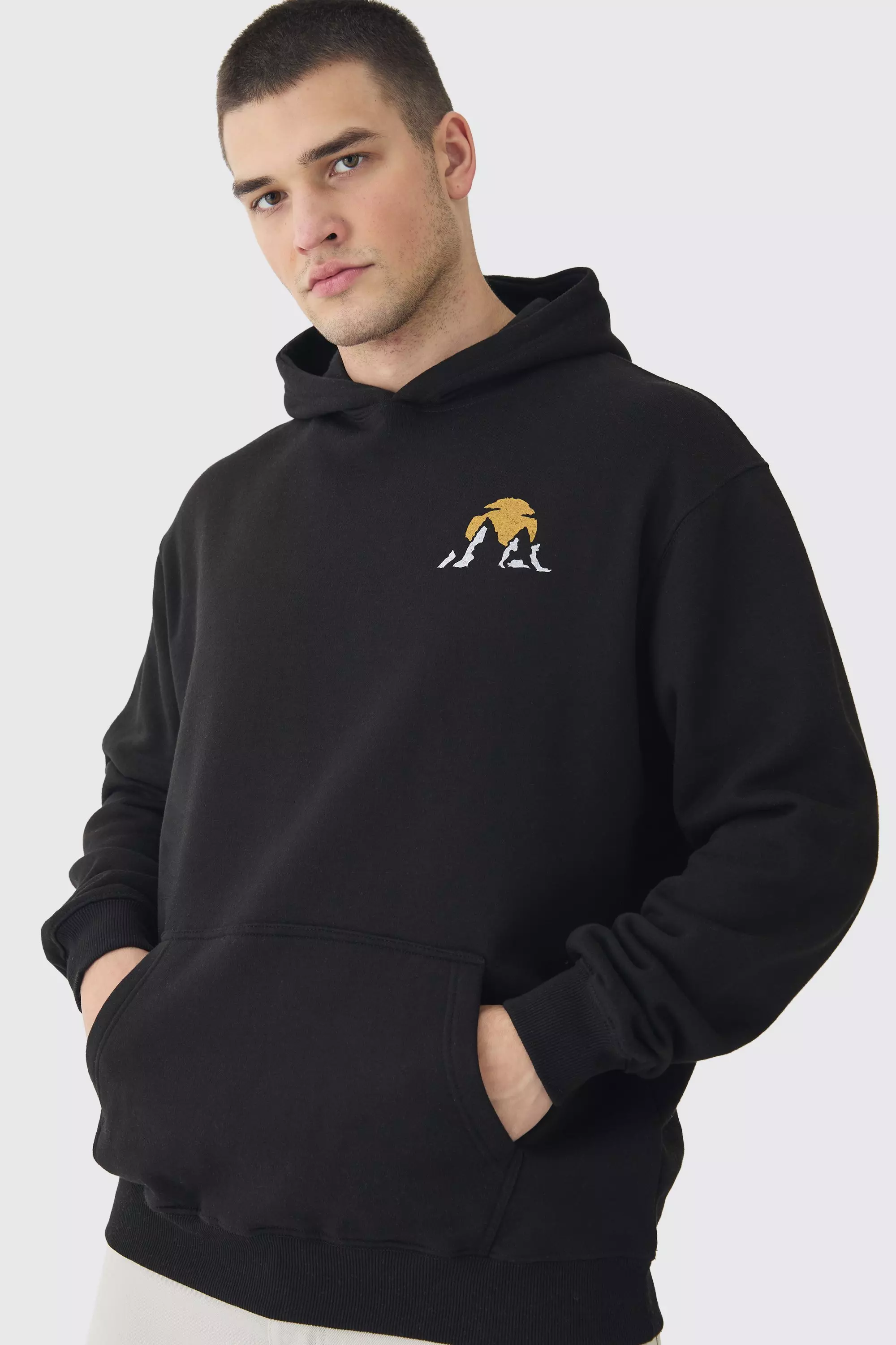 Black Tall Mountains Graphic Oversized Hoodie alternative image