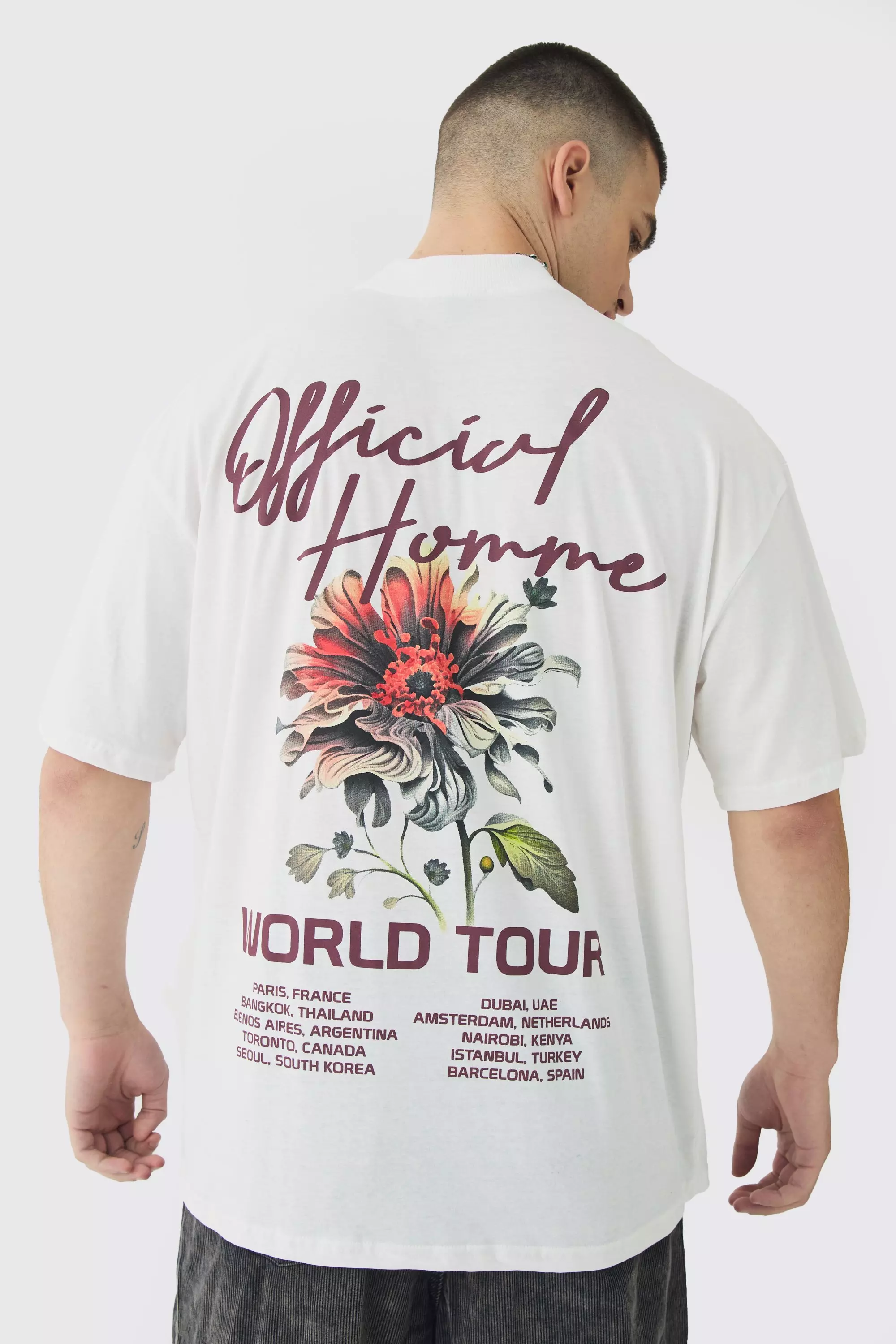 White Tall World Tour Extended Neck Oversized T-Shirt