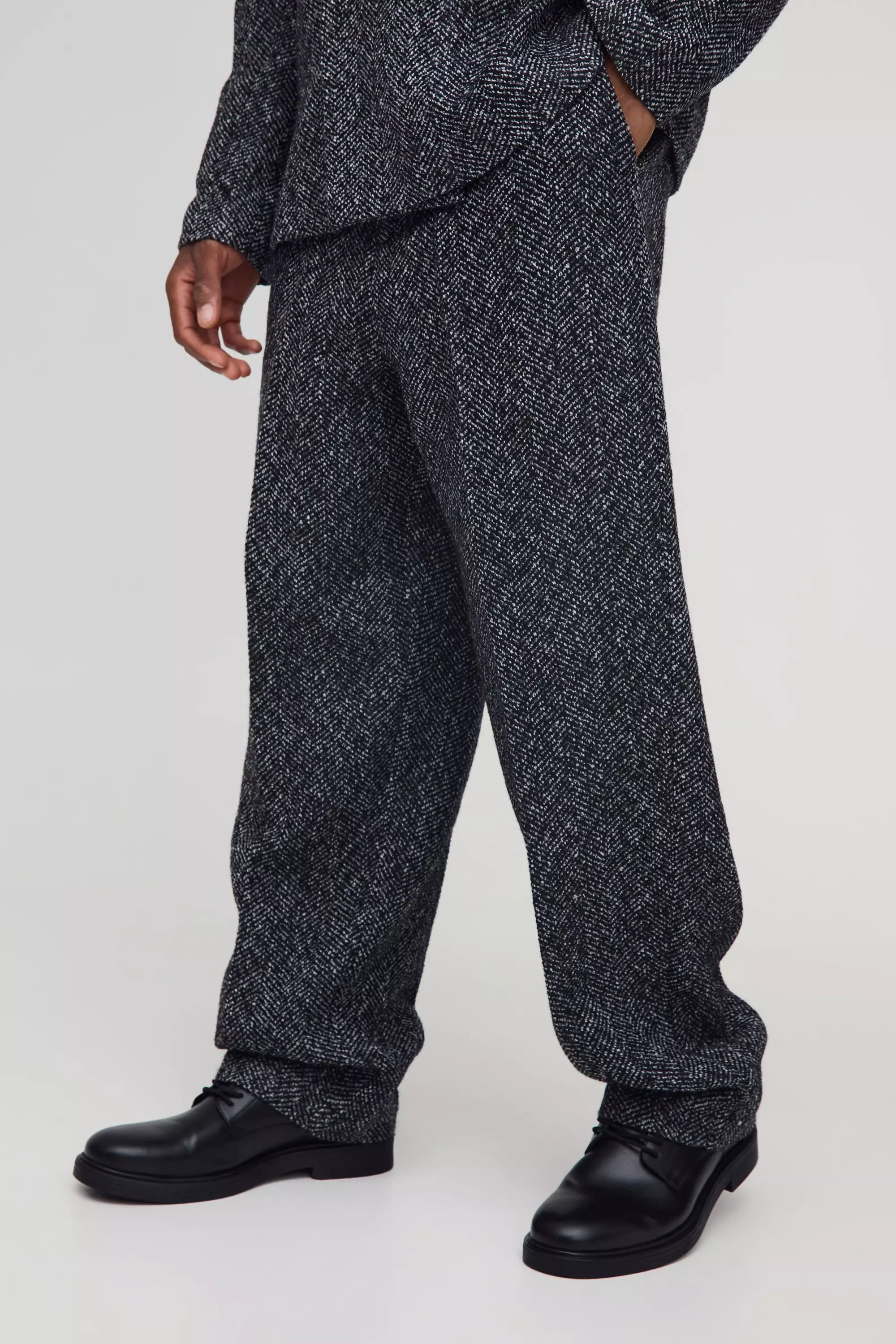 Black Getailleerde Baggy Bouclé Broek alternatieve afbeelding