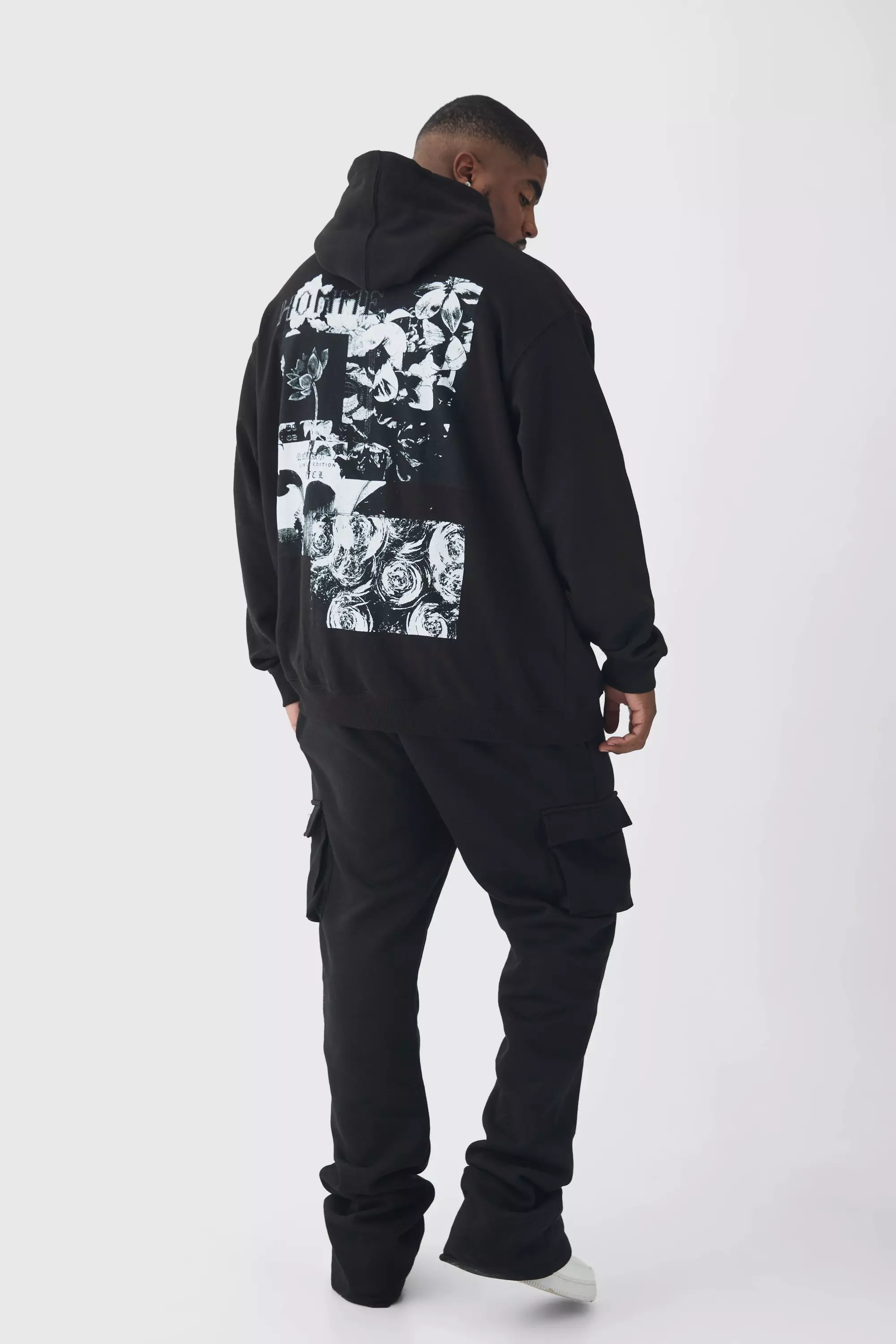 Plus floraler Oversize Hoodie mit Homme Print, Black alternatives Bild