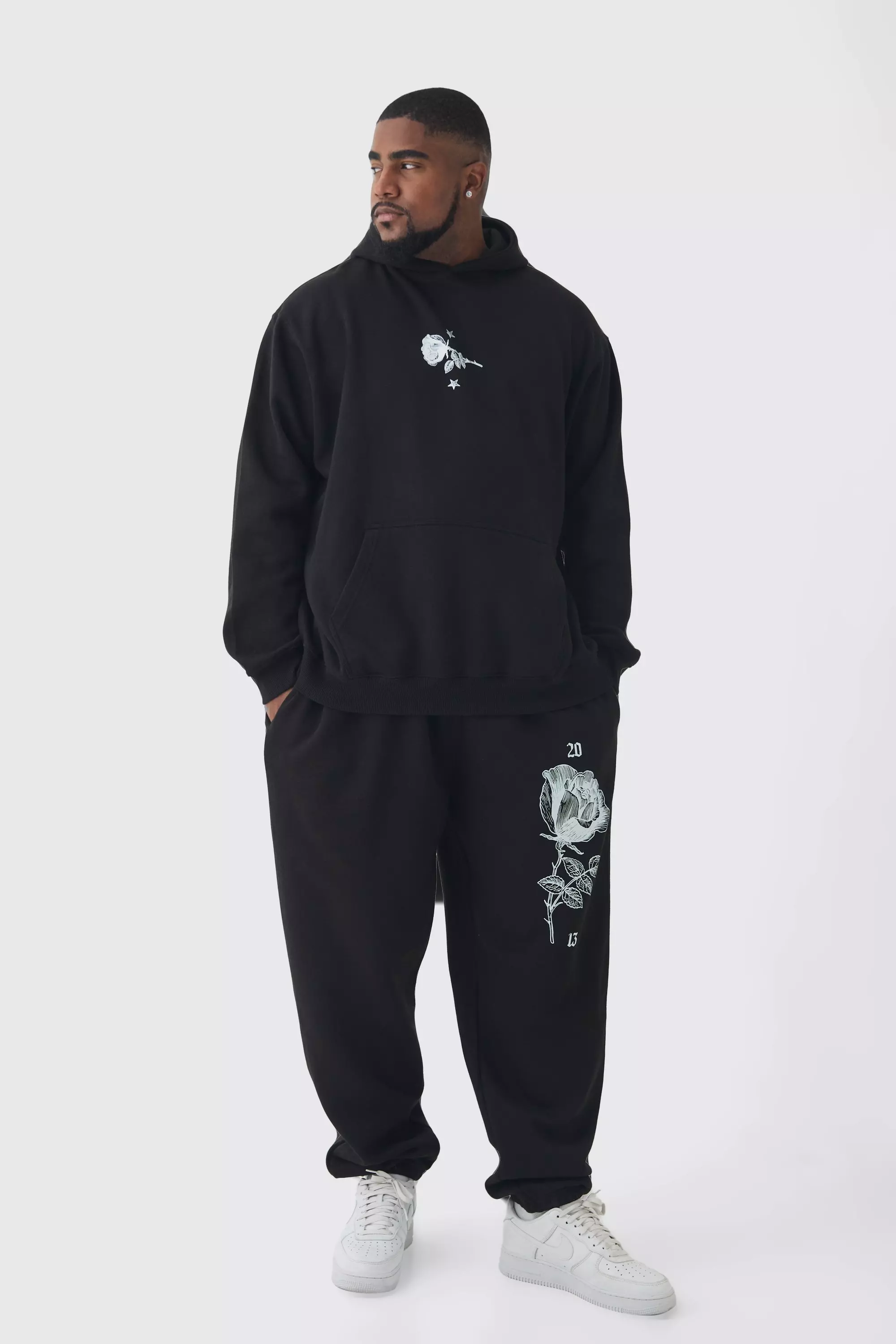 Plus Pour Homme Rose Print Tracksuit boohooMAN USA