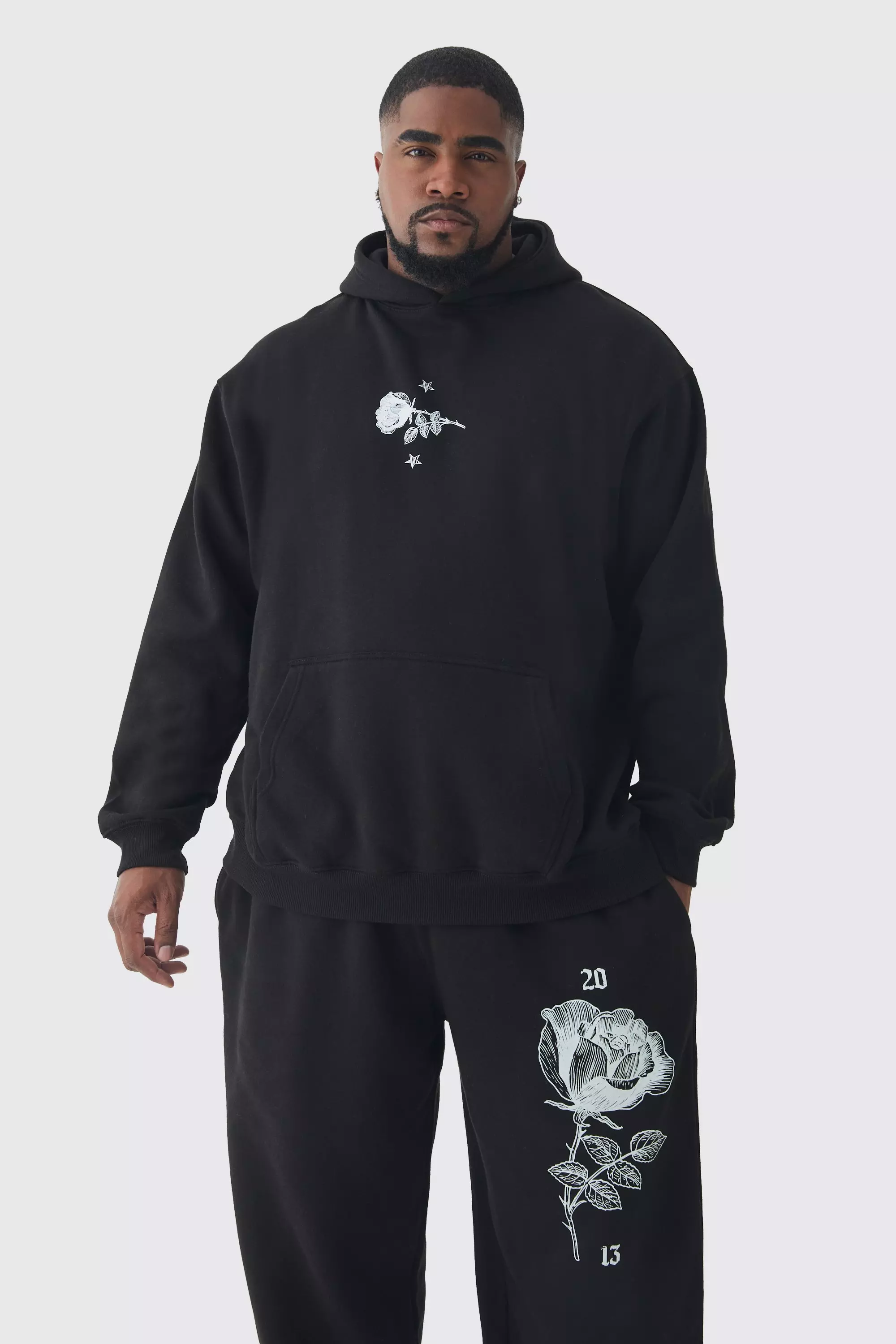 Plus Pour Homme Rose Print Tracksuit boohooMAN USA