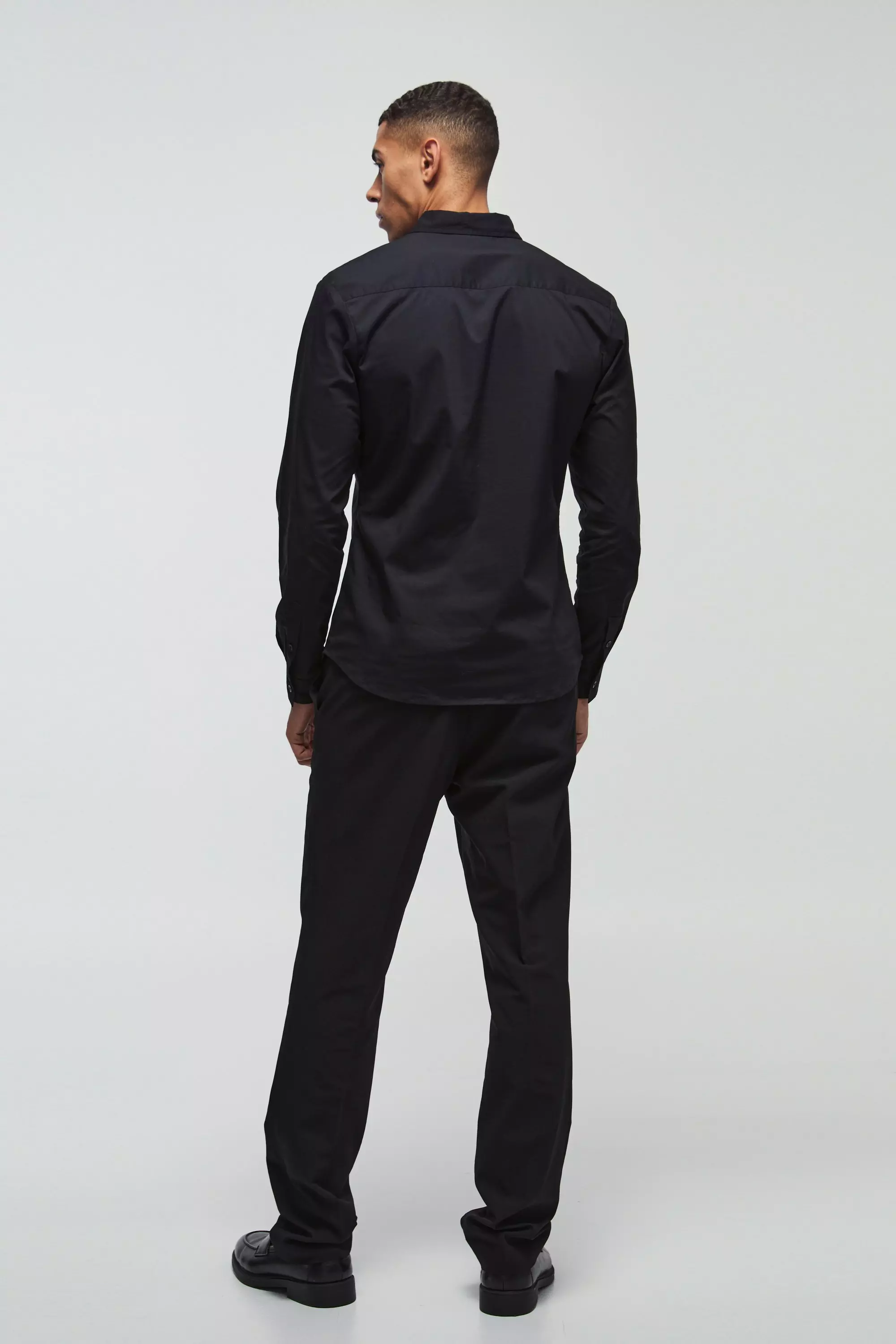 Black Slim Fit Overhemd Met Lange Mouwen alternatieve afbeelding