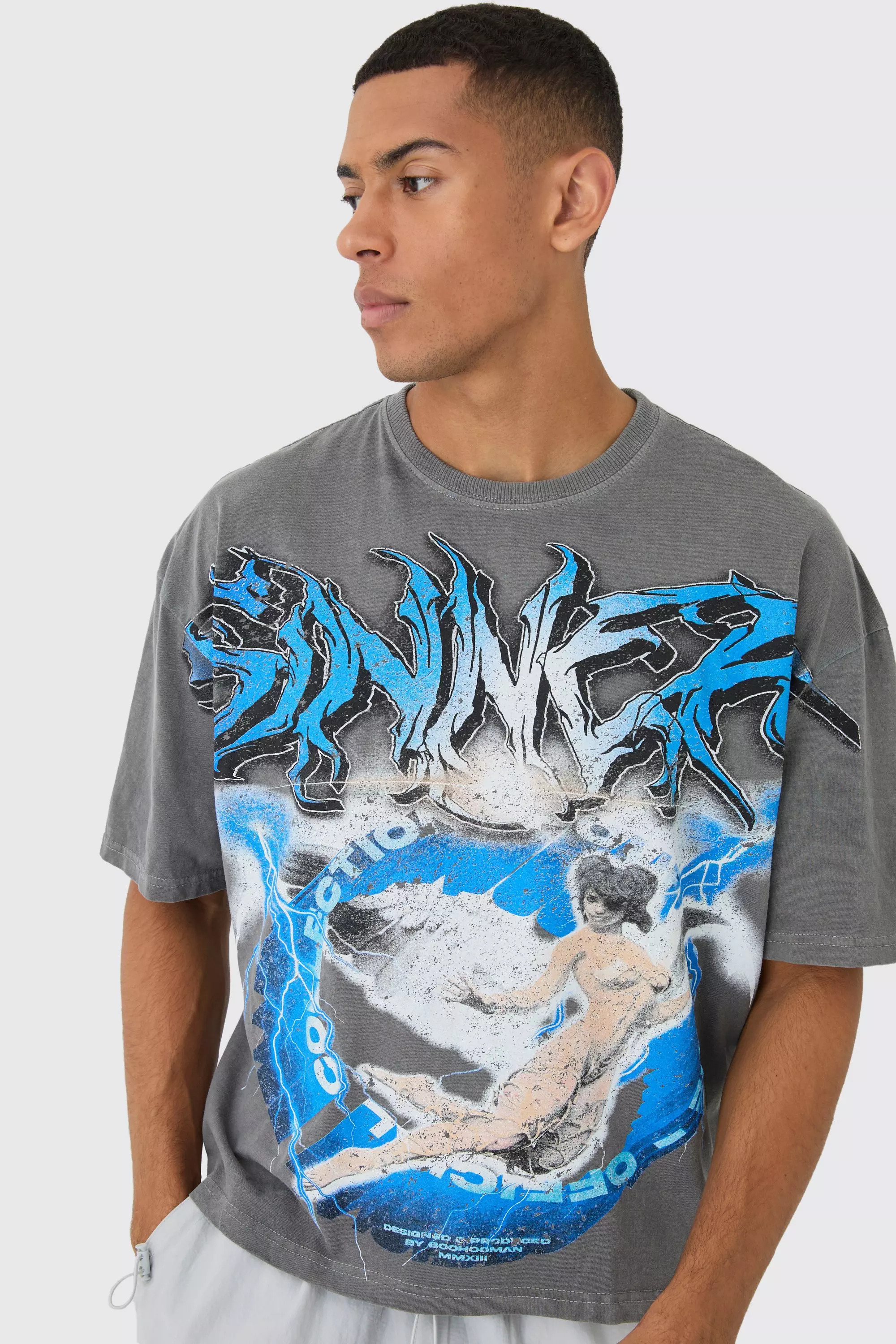 Oversized Boxy Sinner Over Seams Washed Graphic T-Shirt
