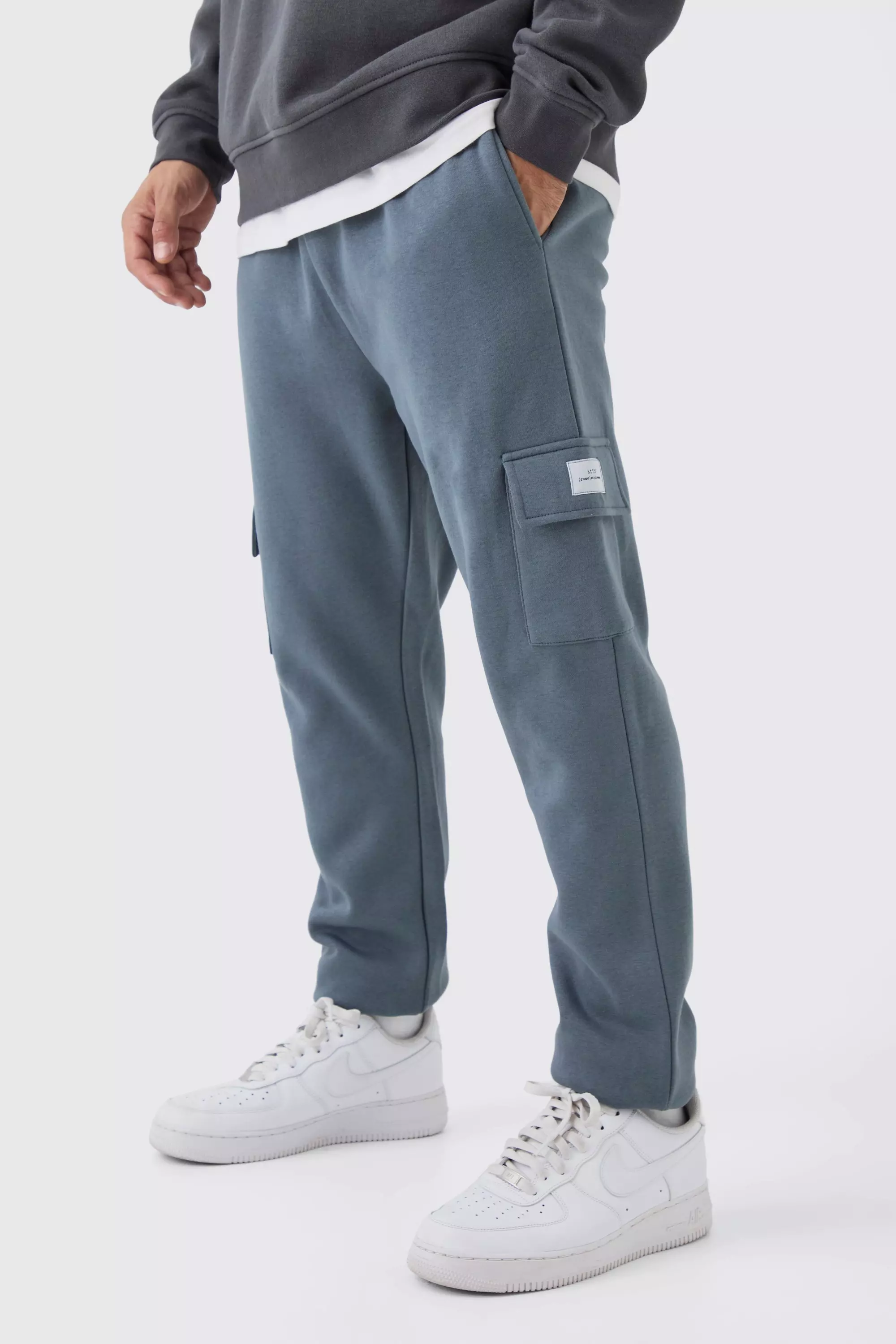 Blue Slim Fit Woven Tab Basic Cargo Sweatpants