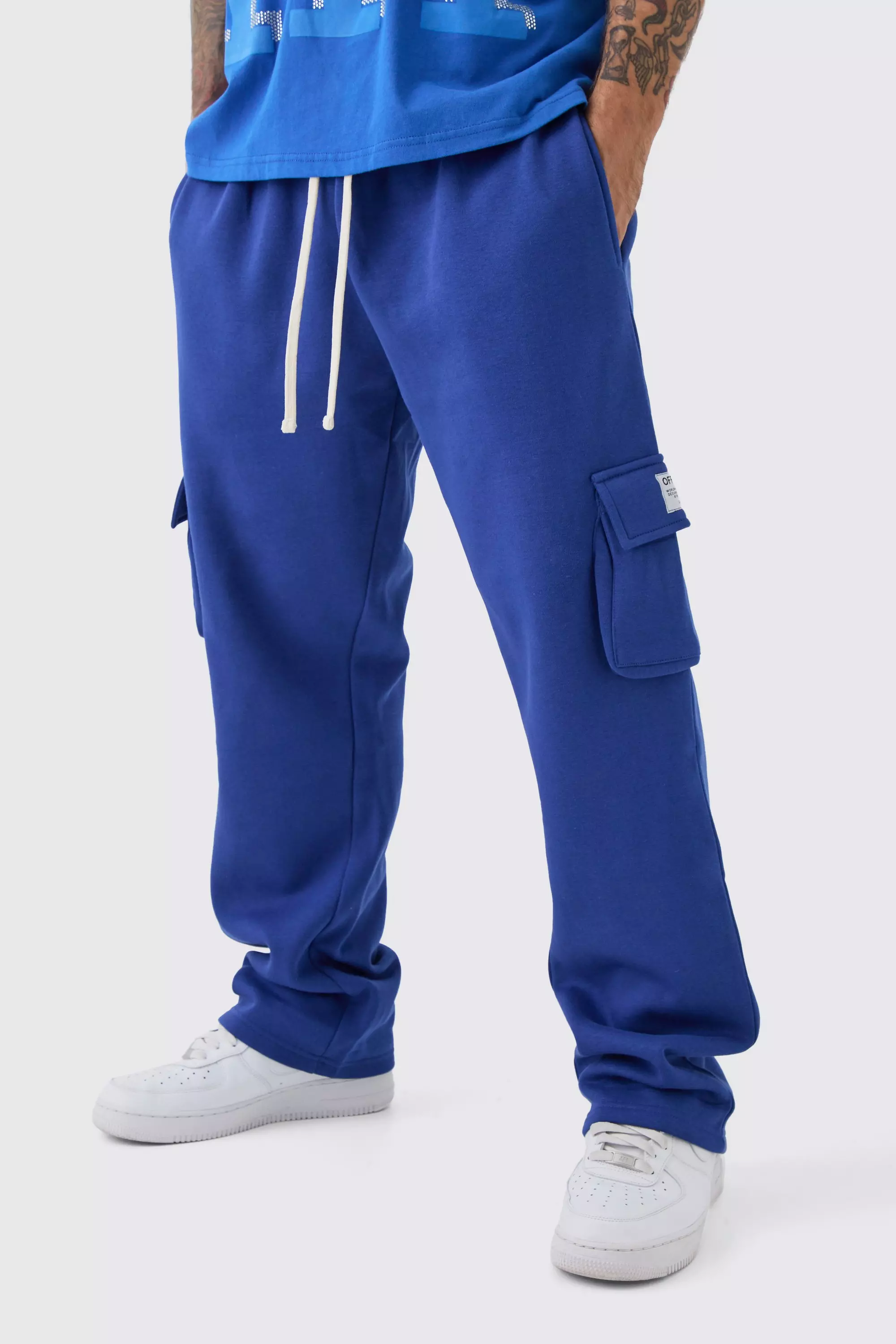 Blue Relaxed Fit Woven Tab Basic Cargo Sweatpants