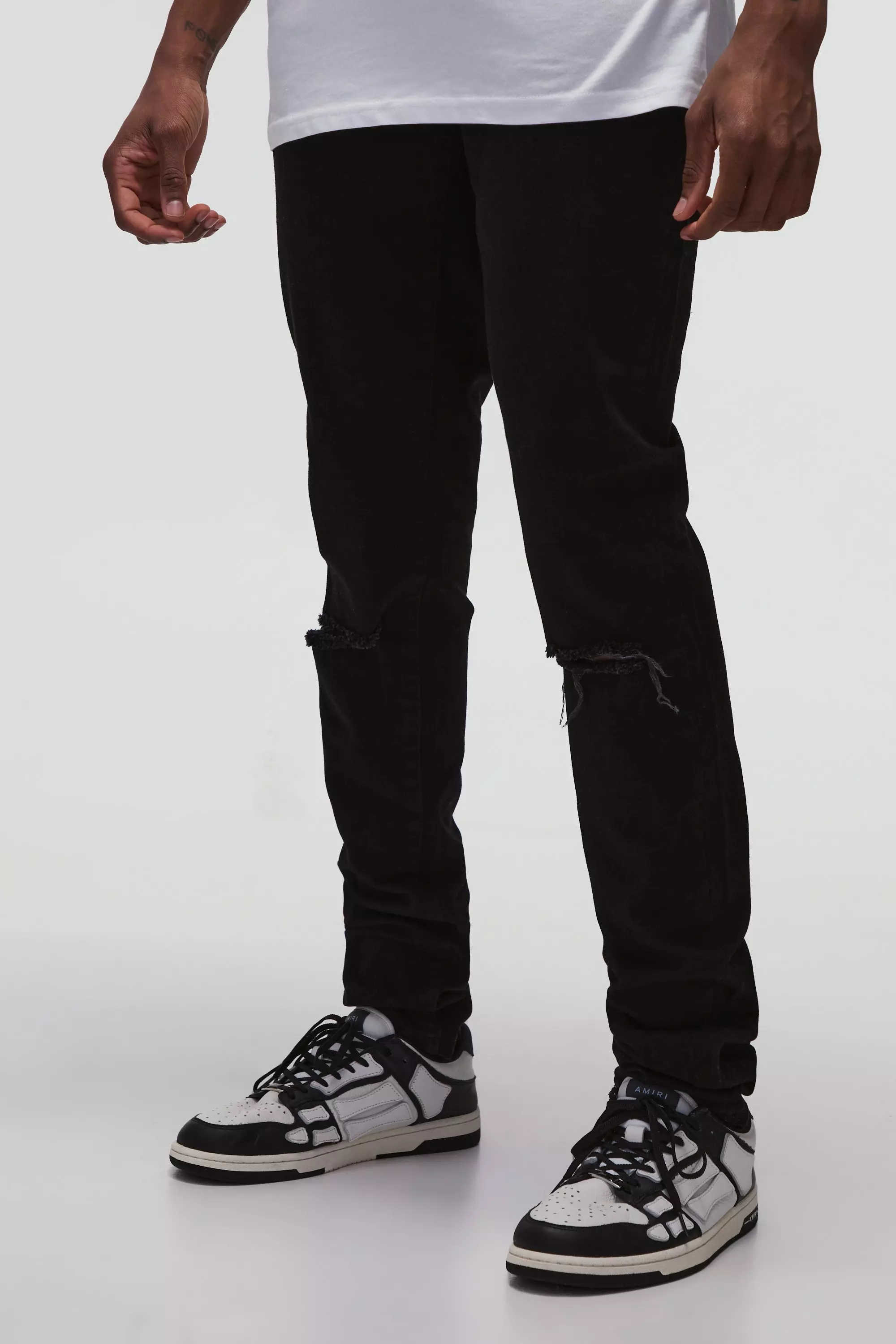 Black Tall Stretch Skinny Stacked Ripped Knee Jeans alternative image