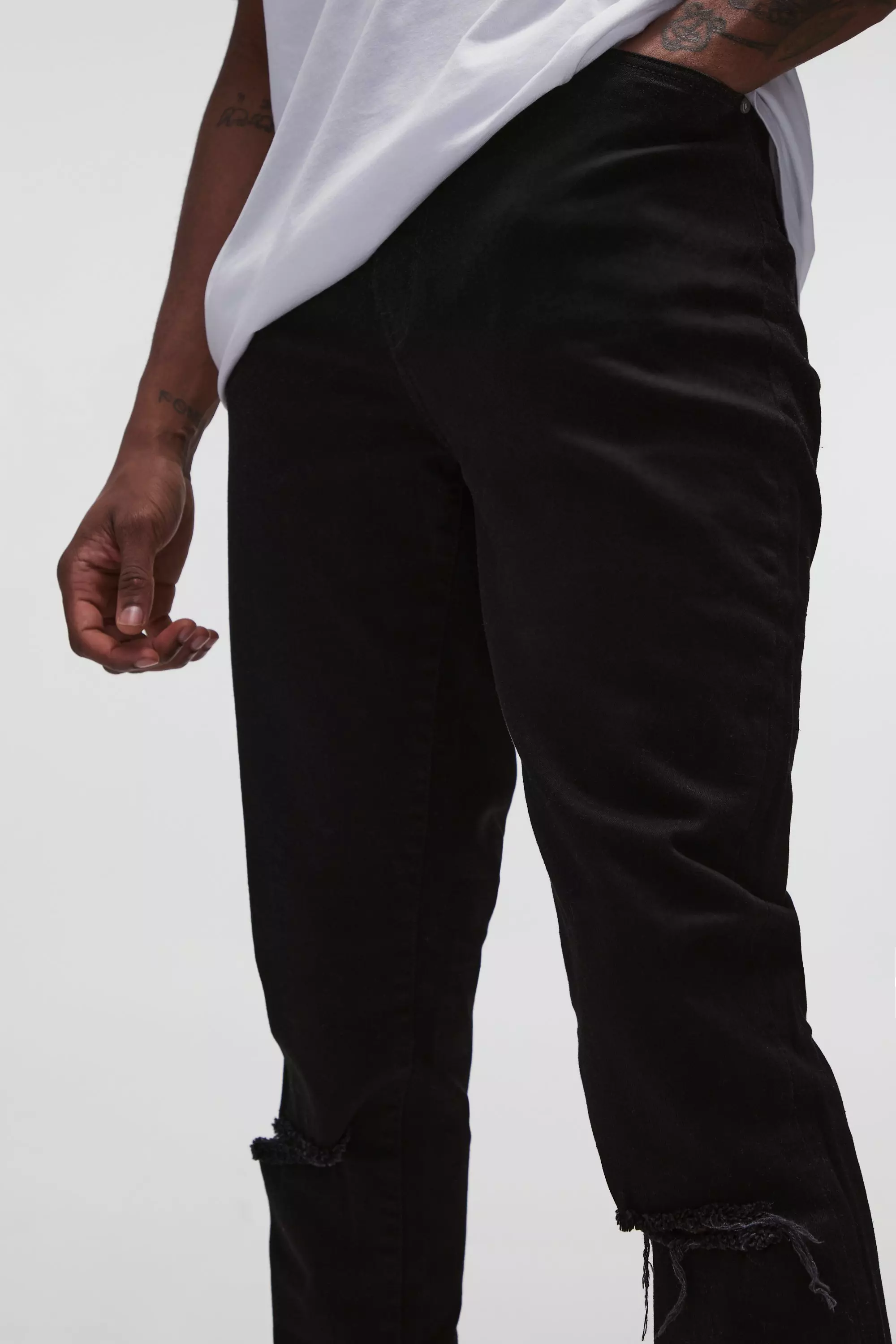 Black Tall Stretch Skinny Stacked Ripped Knee Jeans alternative image