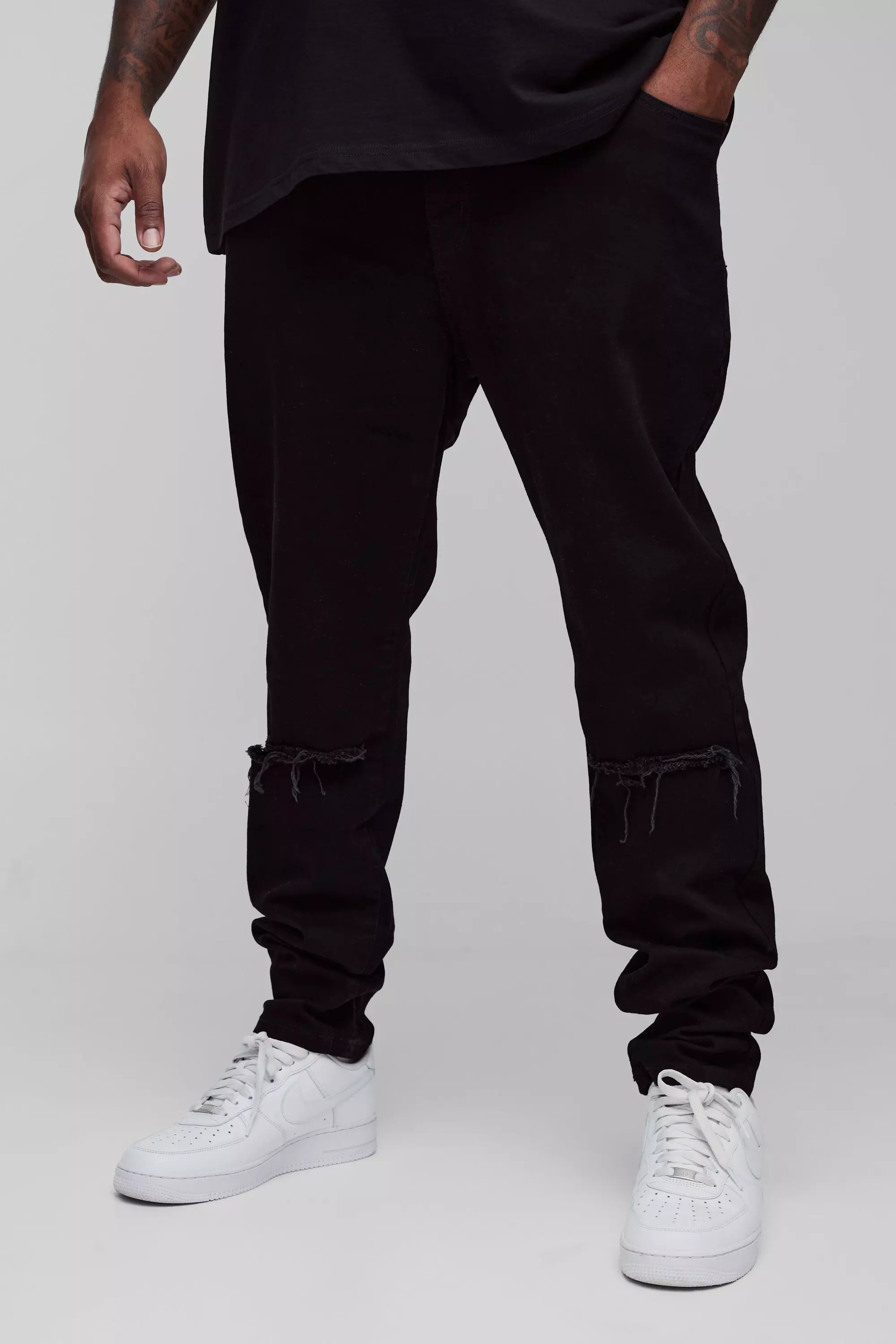 Black Plus Stretch Skinny Stacked Ripped Knee Jeans alternative image