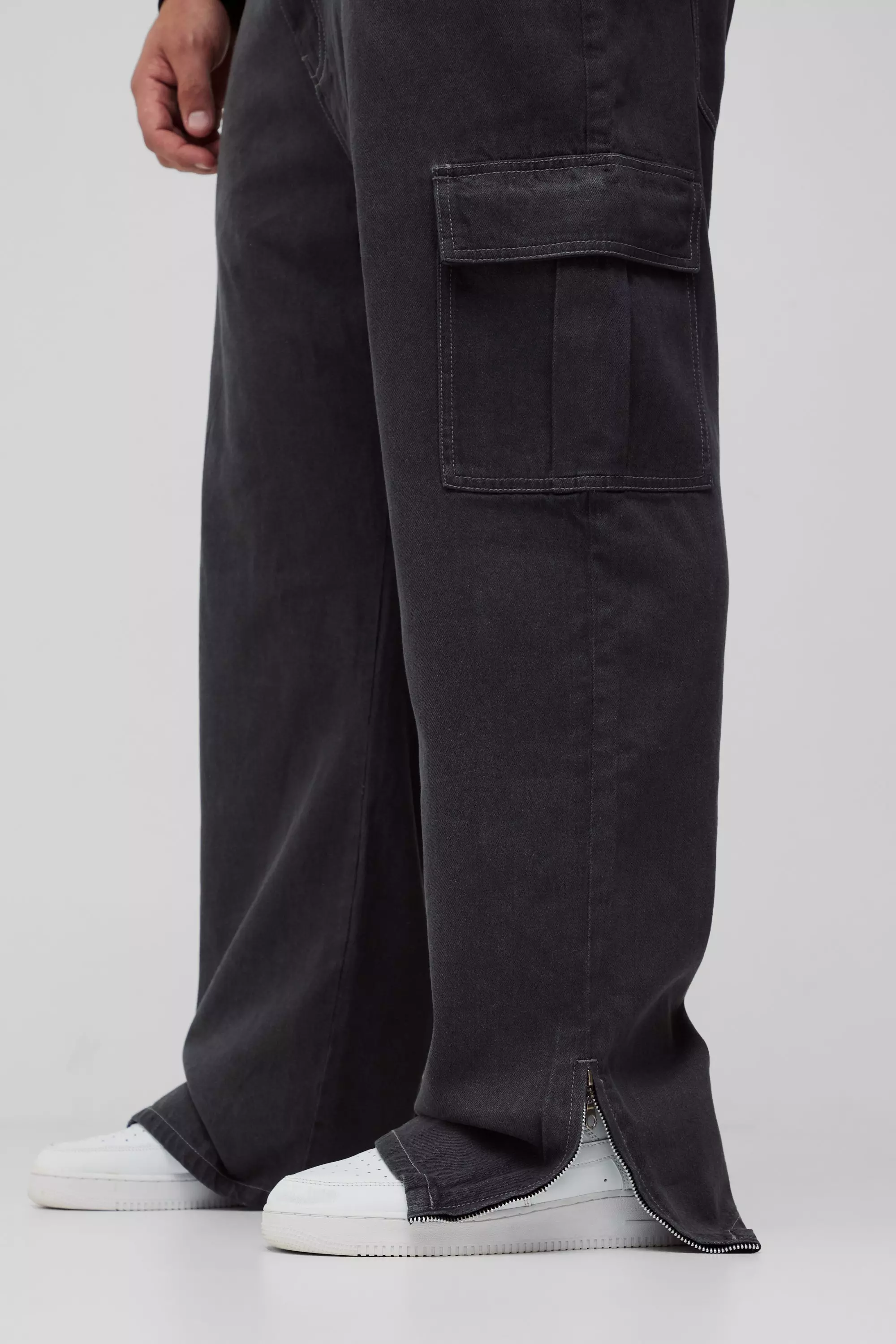 Jeans Cargo Dritti Taglie Forti Con Zip Sul Fondo, Mid grey immagine alternativa