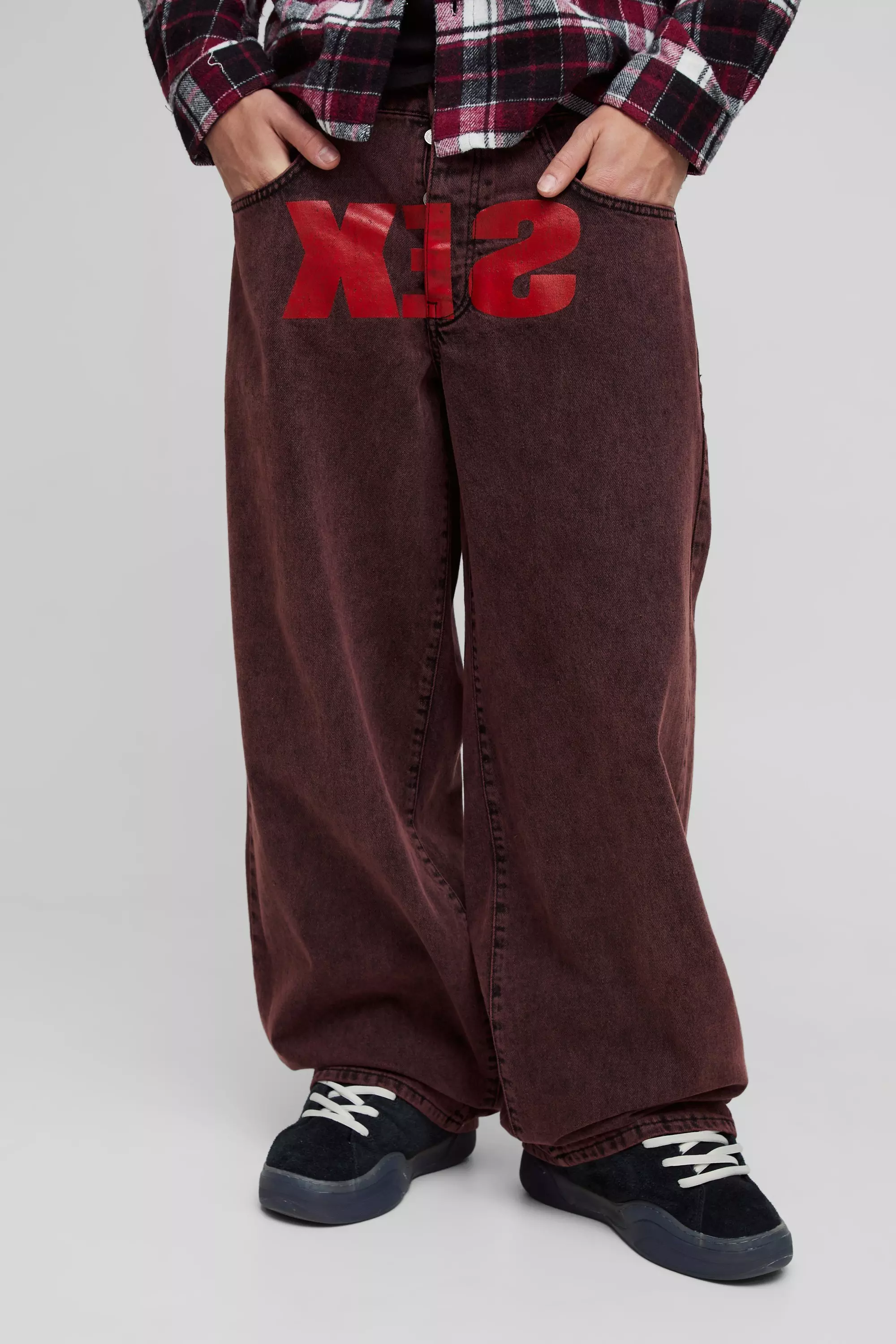 Red Baggy Rigid 'S*X' Denim Jeans