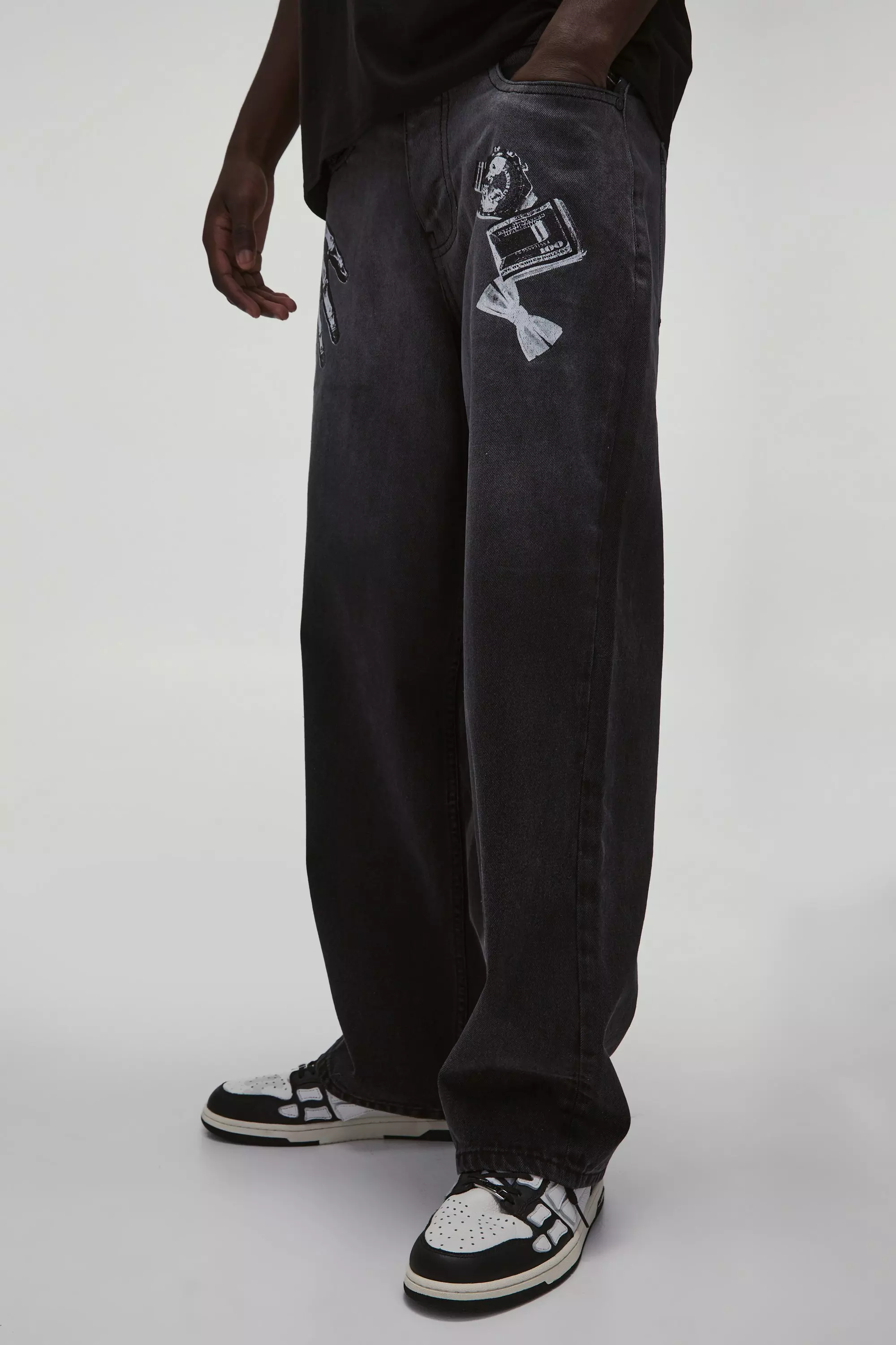 Jean large à imprimé rayons X, Washed black autre image