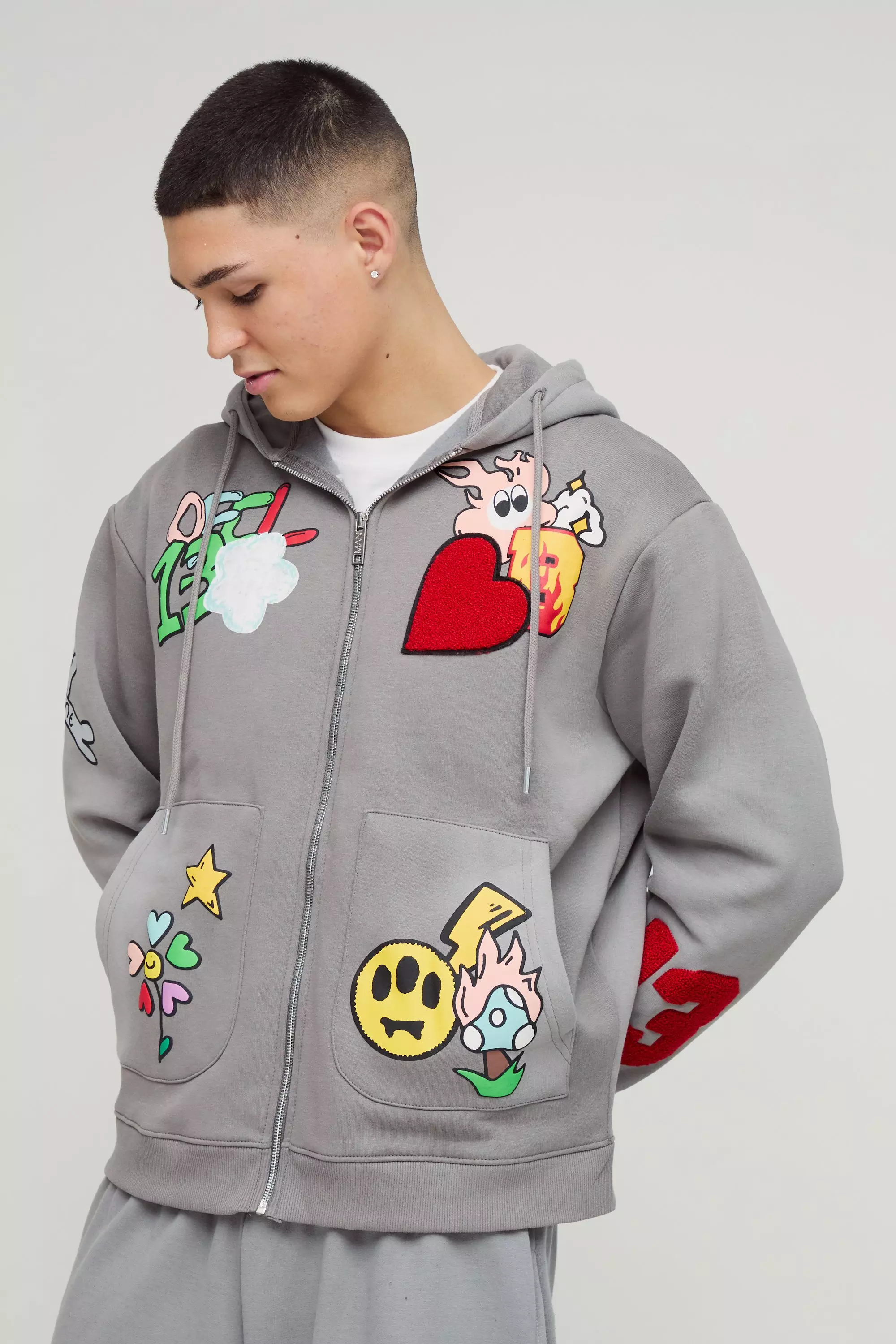 Sweat à capuche oversize zippé délavé, Charcoal autre image
