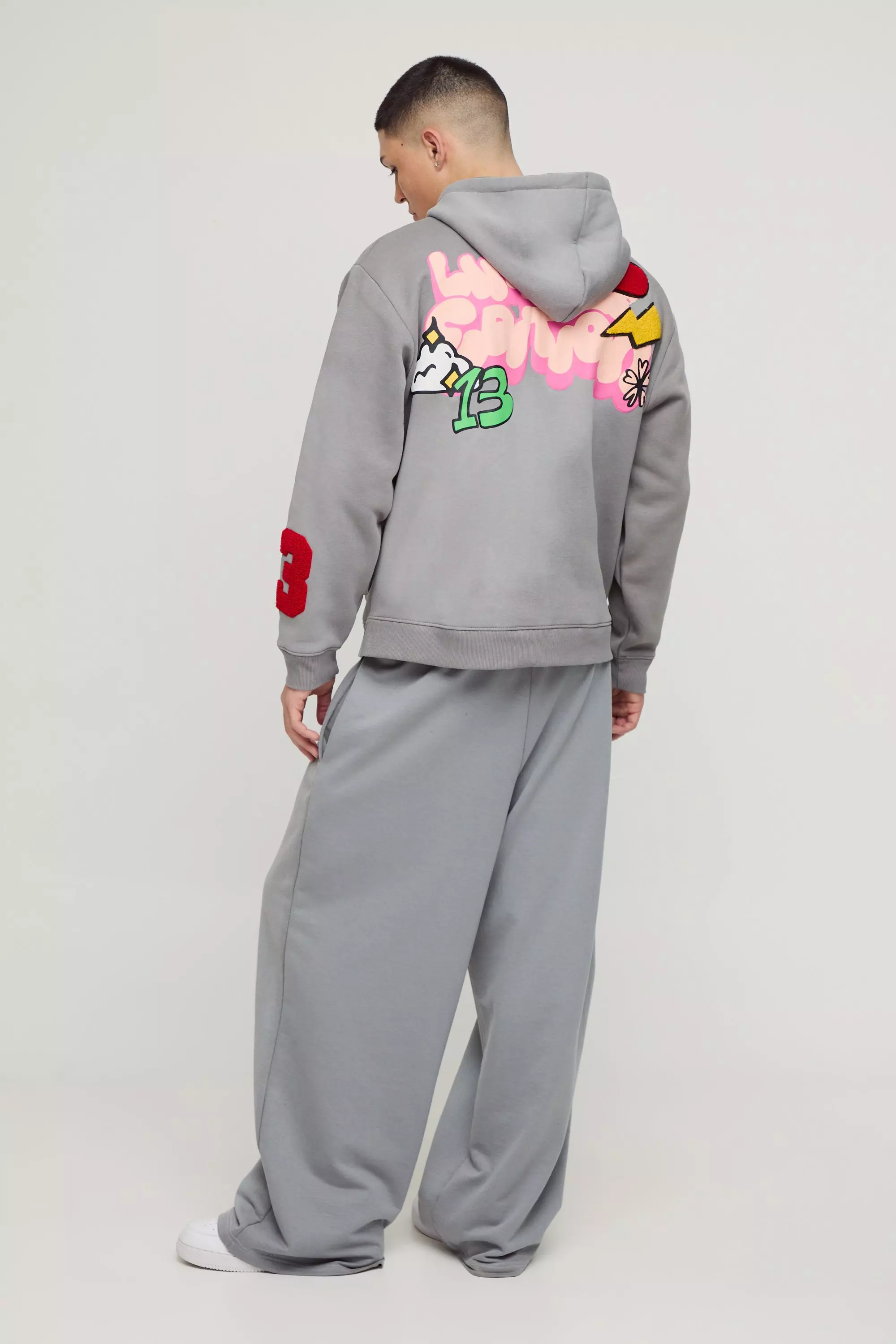 Sweat à capuche oversize zippé délavé, Charcoal autre image