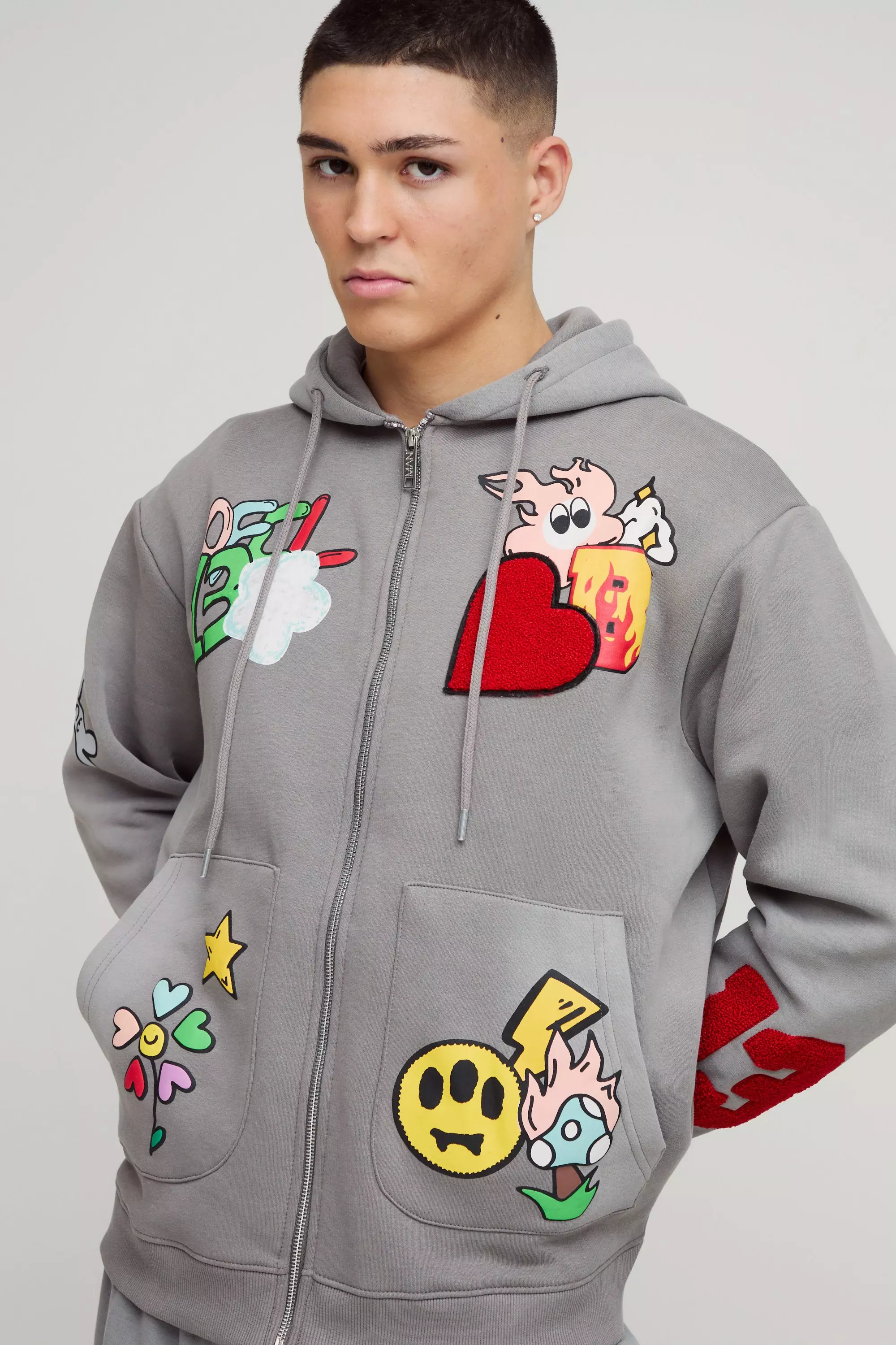 Sweat à capuche oversize zippé délavé, Charcoal autre image