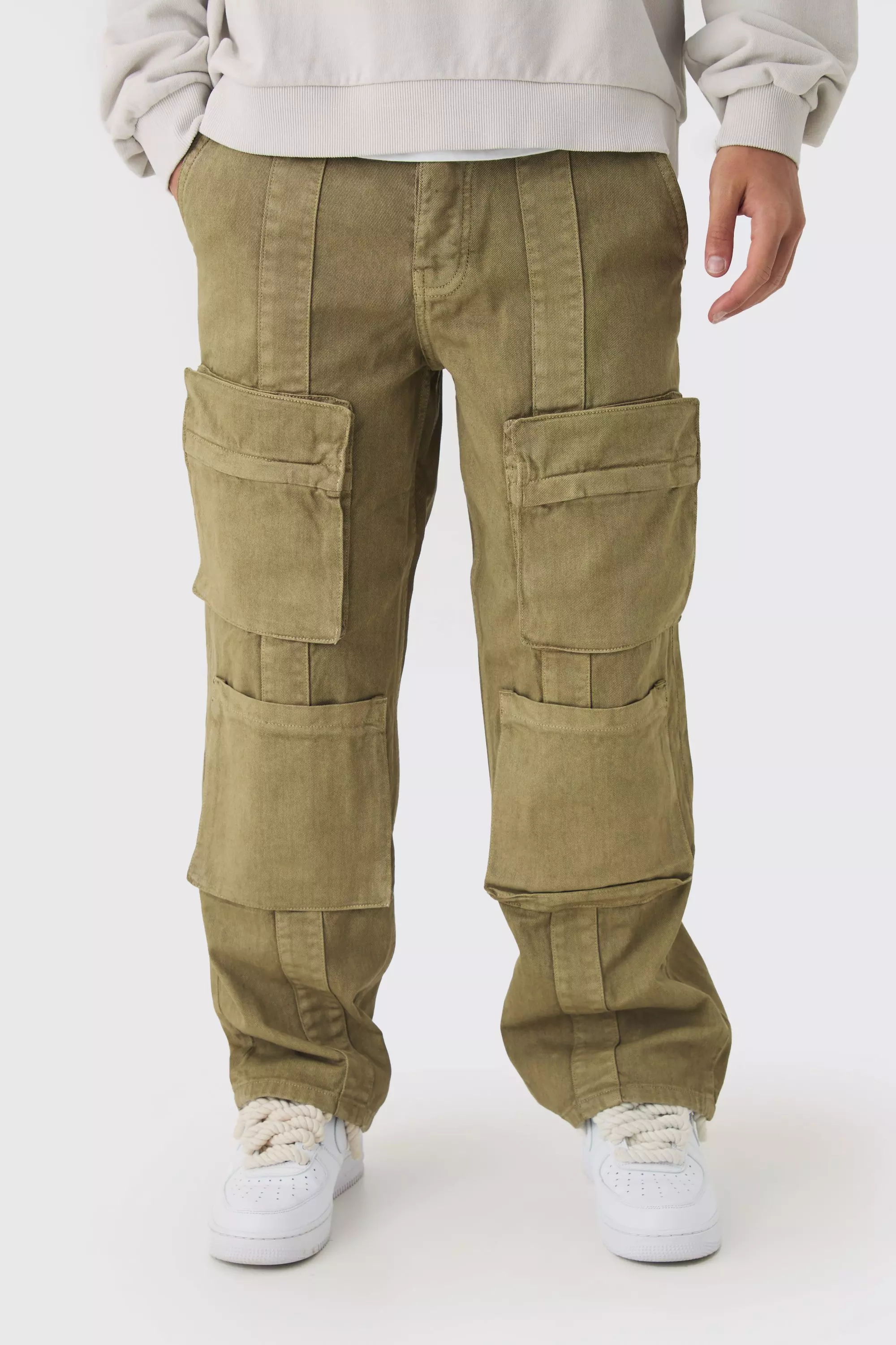 Relaxed Twill Overdye Multi Pocket Cargo Pants Olive