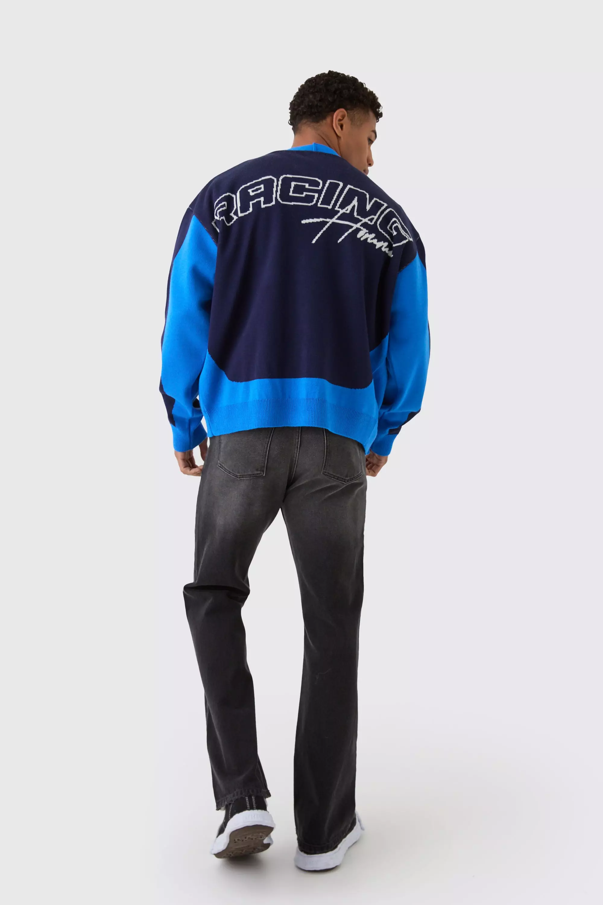 Cobalt Oversized Boxy Moto Racing Knitted Cardigan alternative image