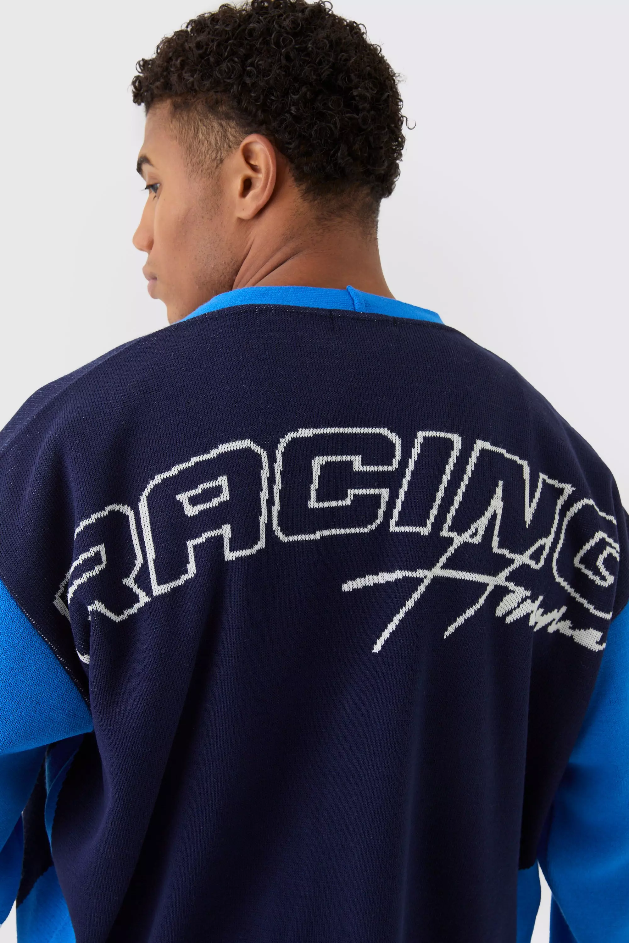 Cobalt Oversized Boxy Moto Racing Knitted Cardigan alternative image