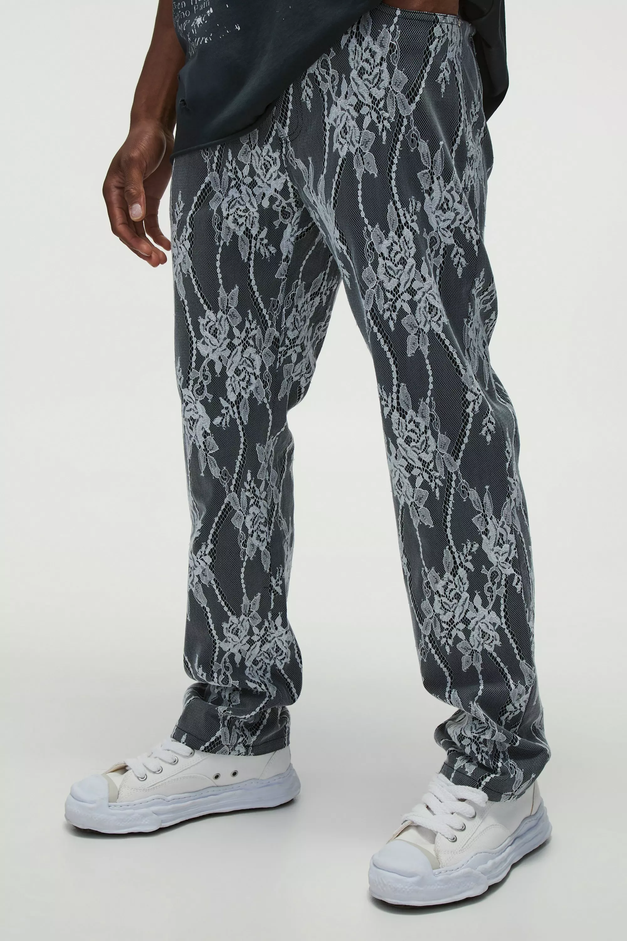 Black Straight Leg Lace Rigid Jeans alternative image