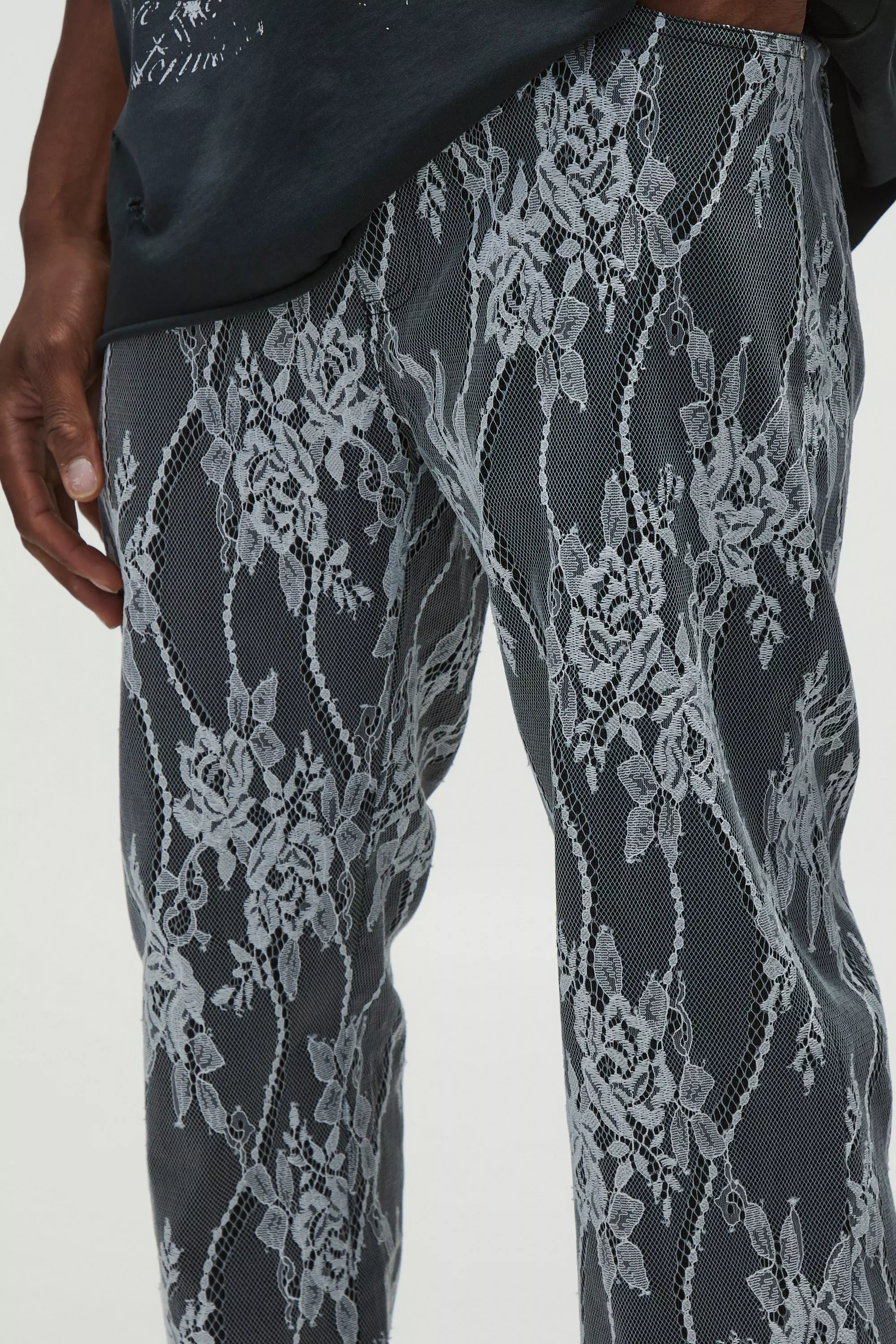 Black Straight Leg Lace Rigid Jeans alternative image