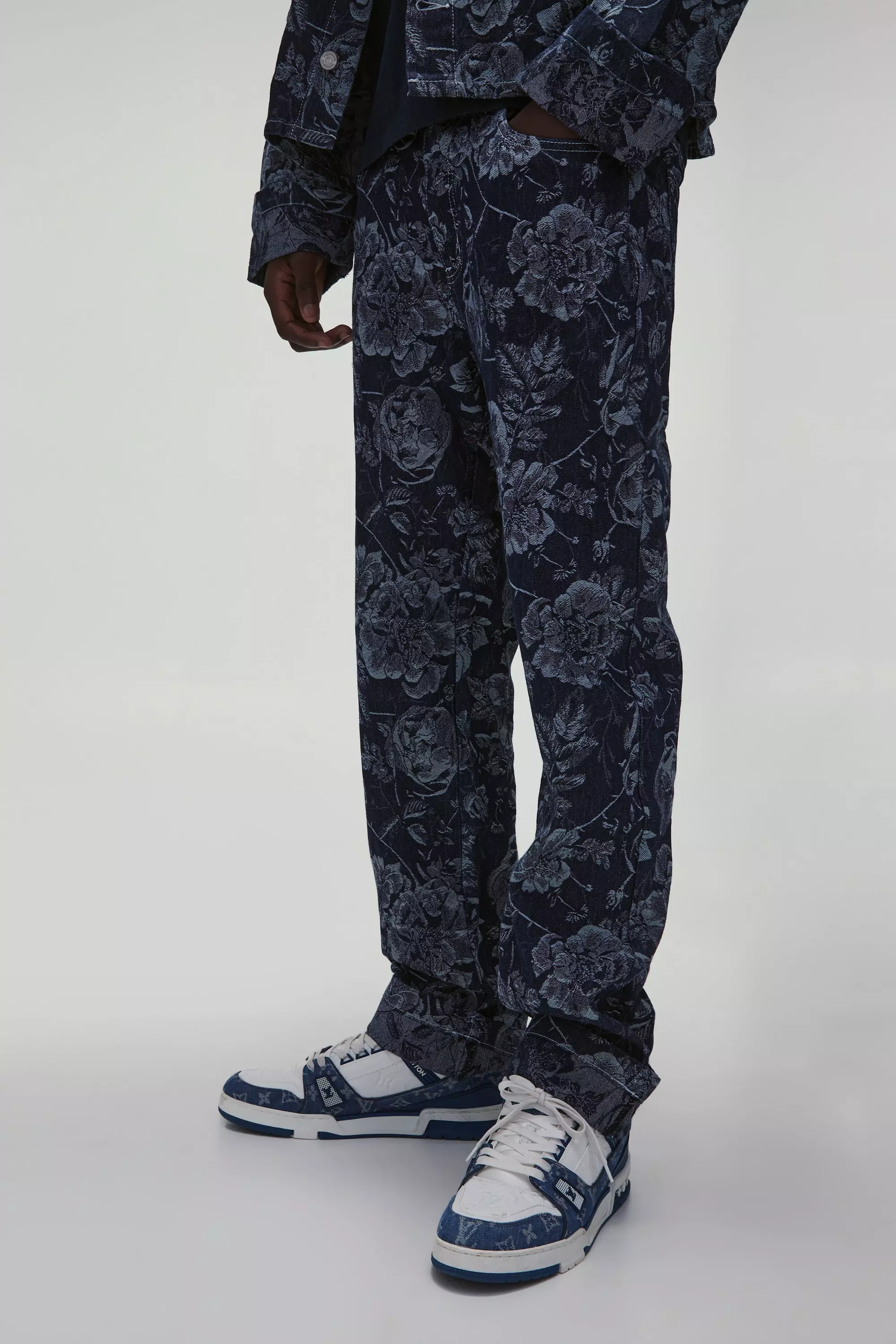 Indigo Straight Leg Floral Denim Jacquard Jeans alternative image