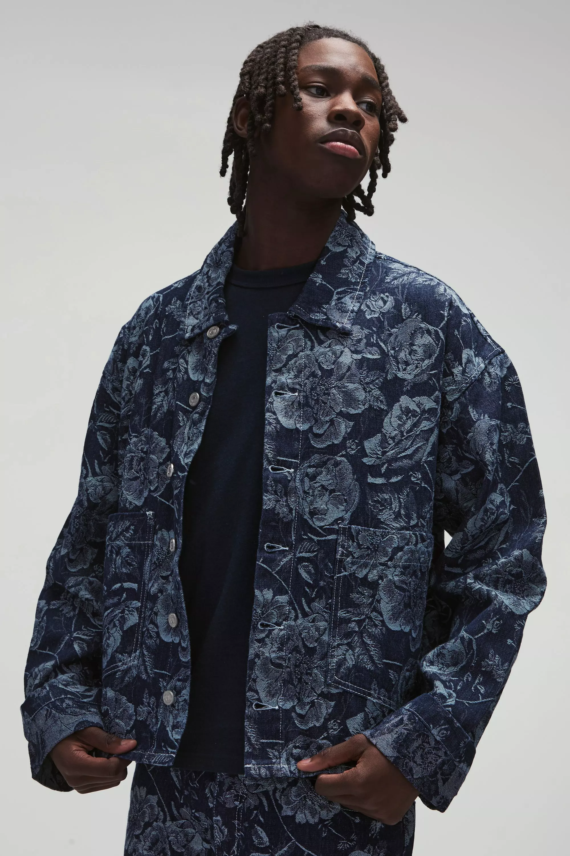 Indigo Straight Leg Floral Denim Jacquard Jeans alternative image