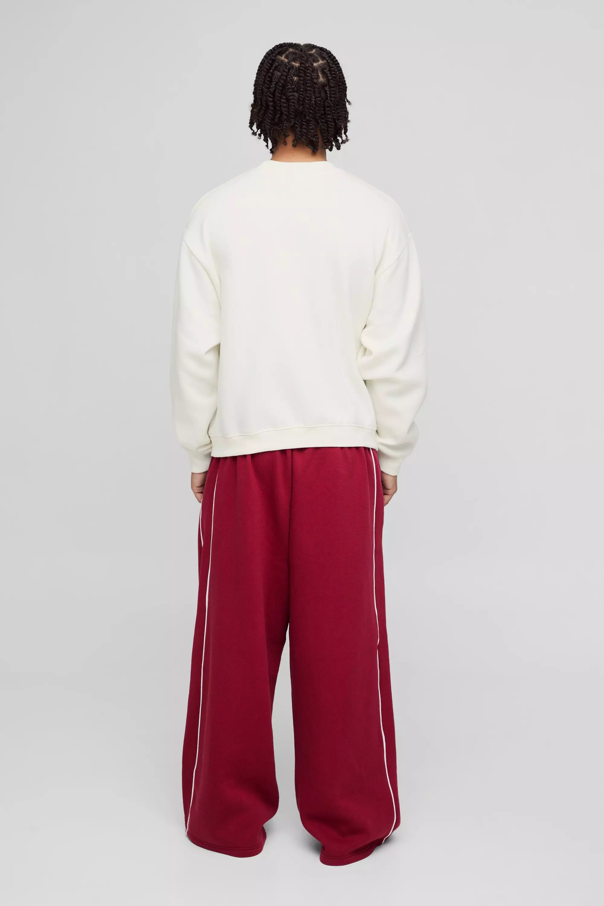 Burgundy Extreme Wide Leg Printed Piping Jogger alternative image