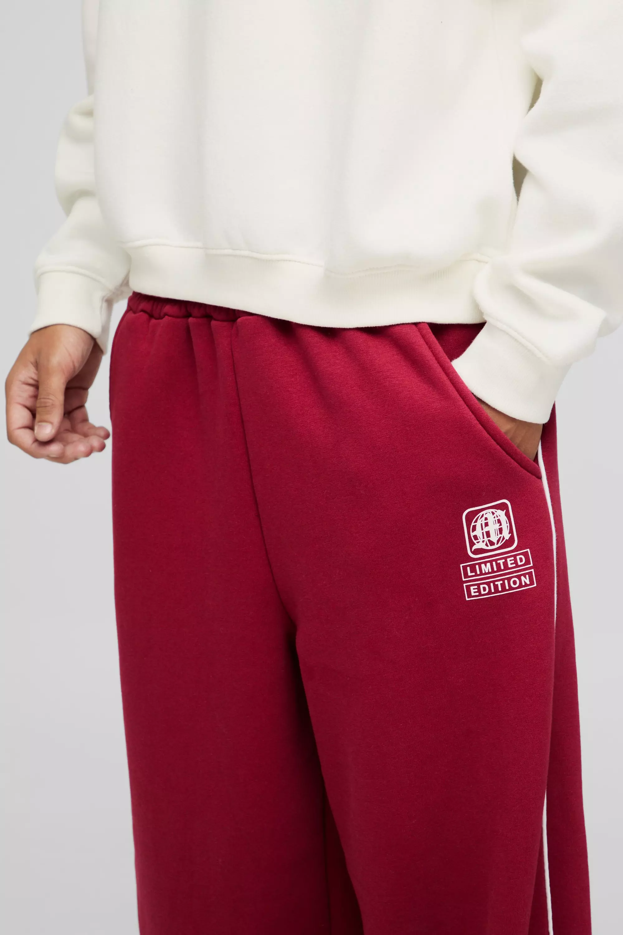 Burgundy Extreme Wide Leg Printed Piping Jogger alternative image