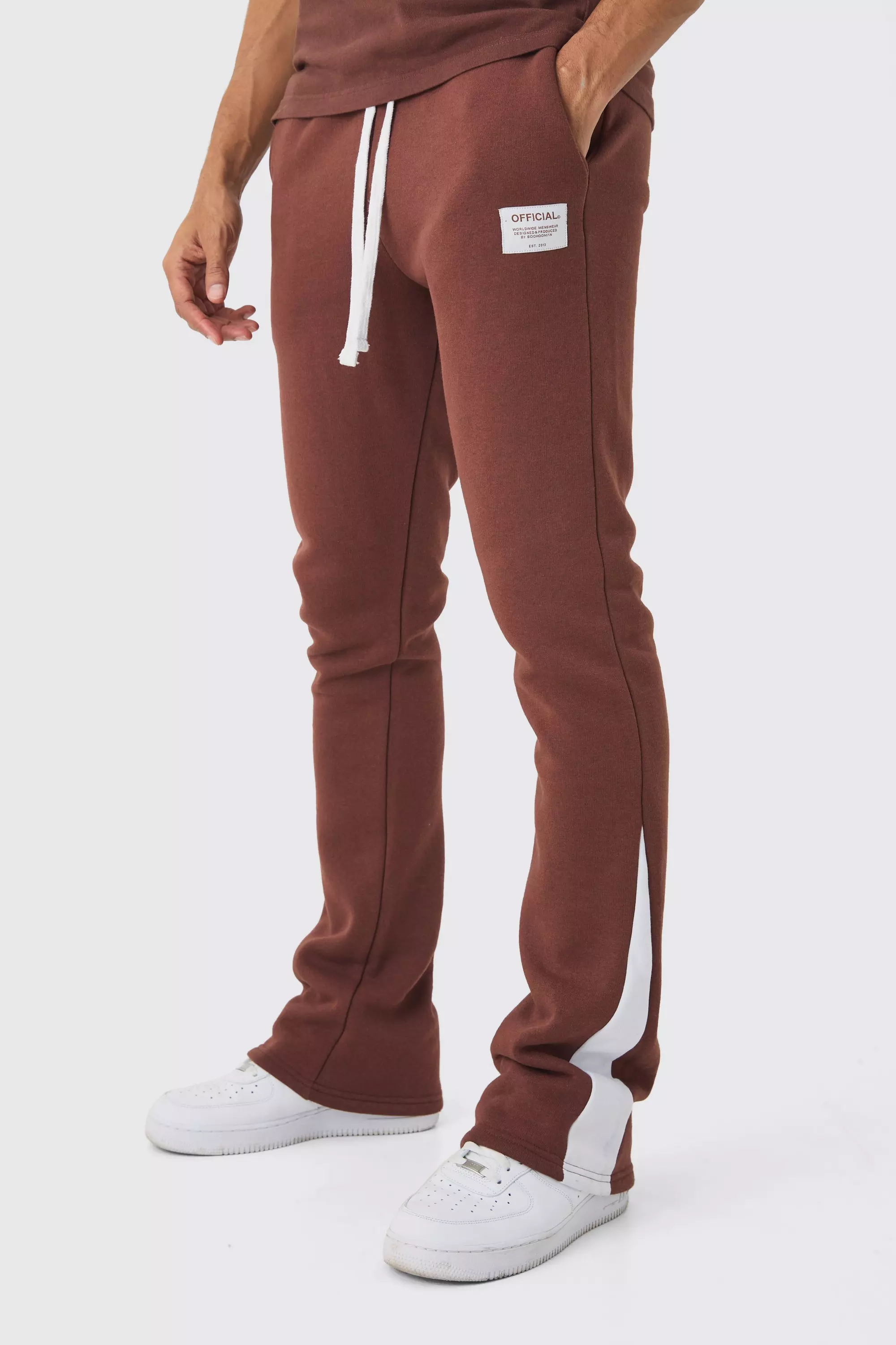 Chocolate Slim Fit Flare Stacked Woven Tab Gusset Jogger alternative image