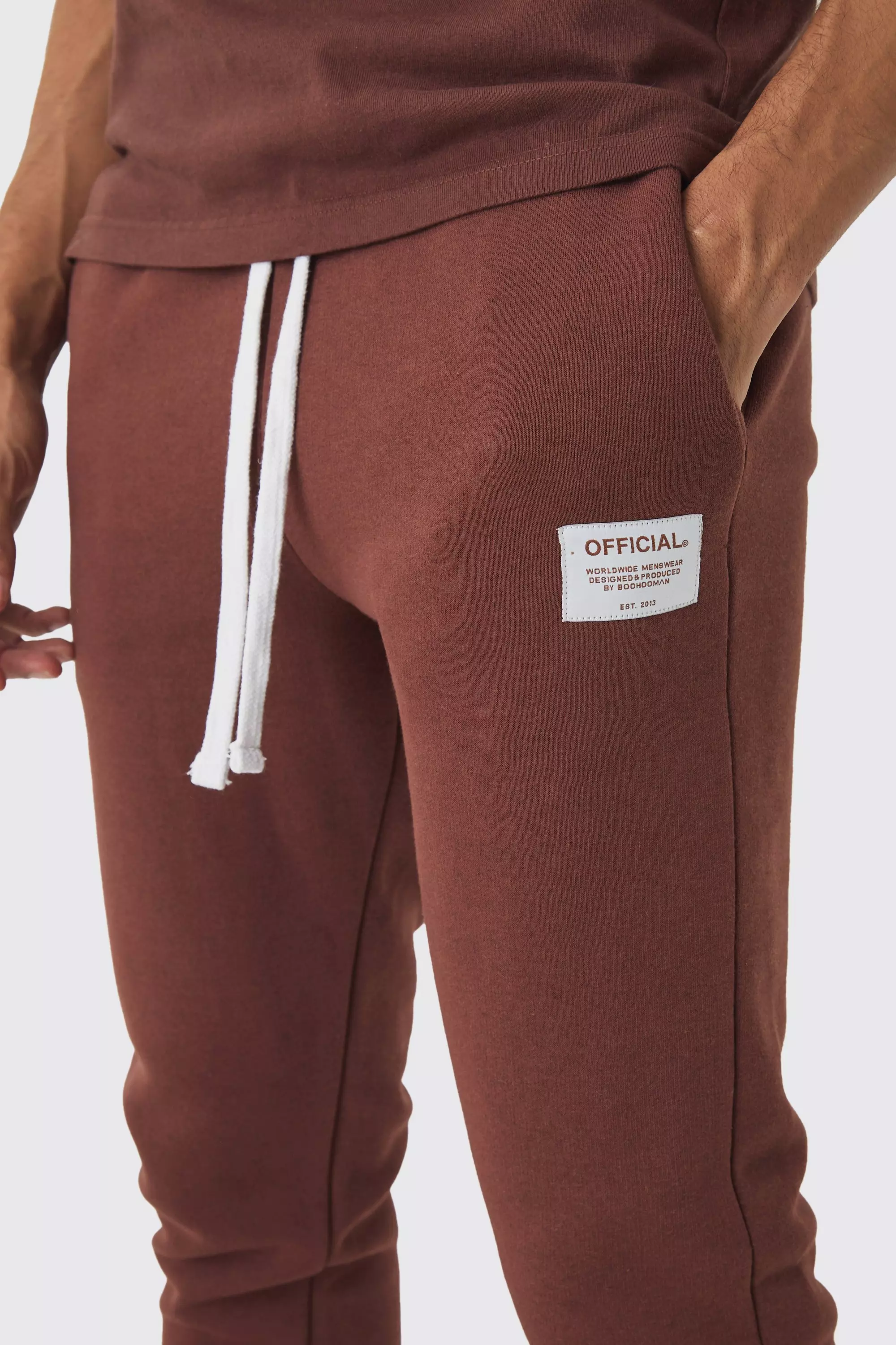 Chocolate Slim Fit Flare Stacked Woven Tab Gusset Jogger alternative image