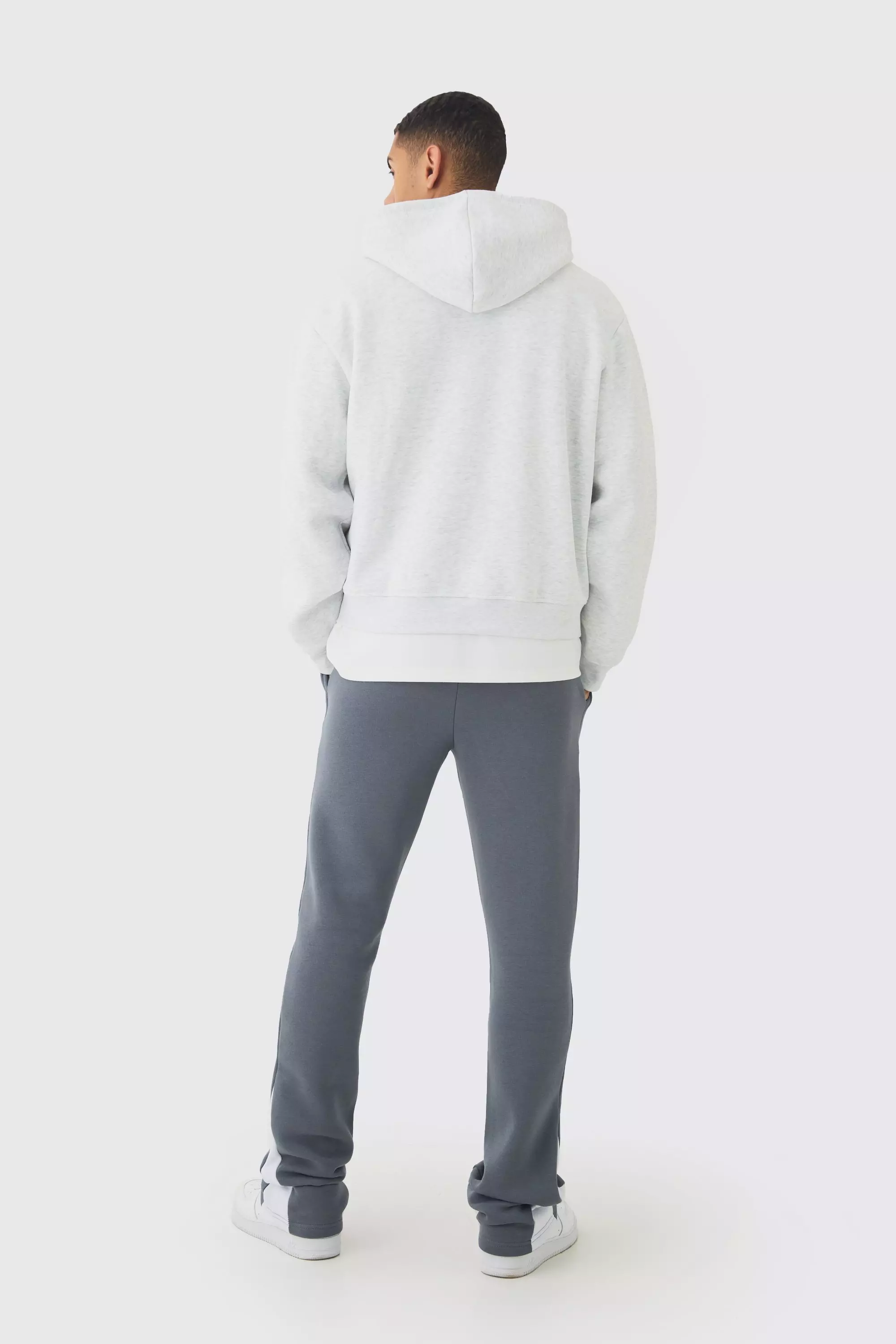 Slim Fit Flare Stacked Woven Tab Gusset Sweatpants | boohooMAN USA