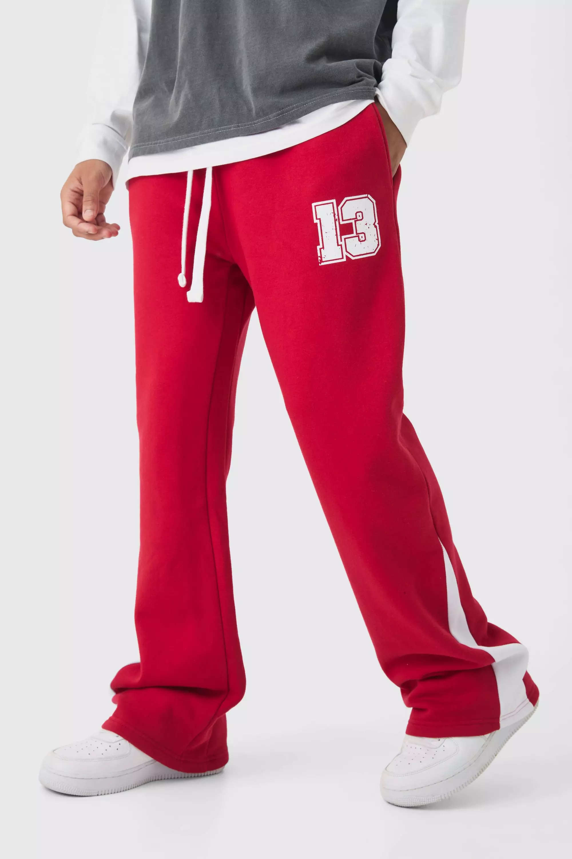 Regular Fit Varsity Print Gusset Sweatpants Red