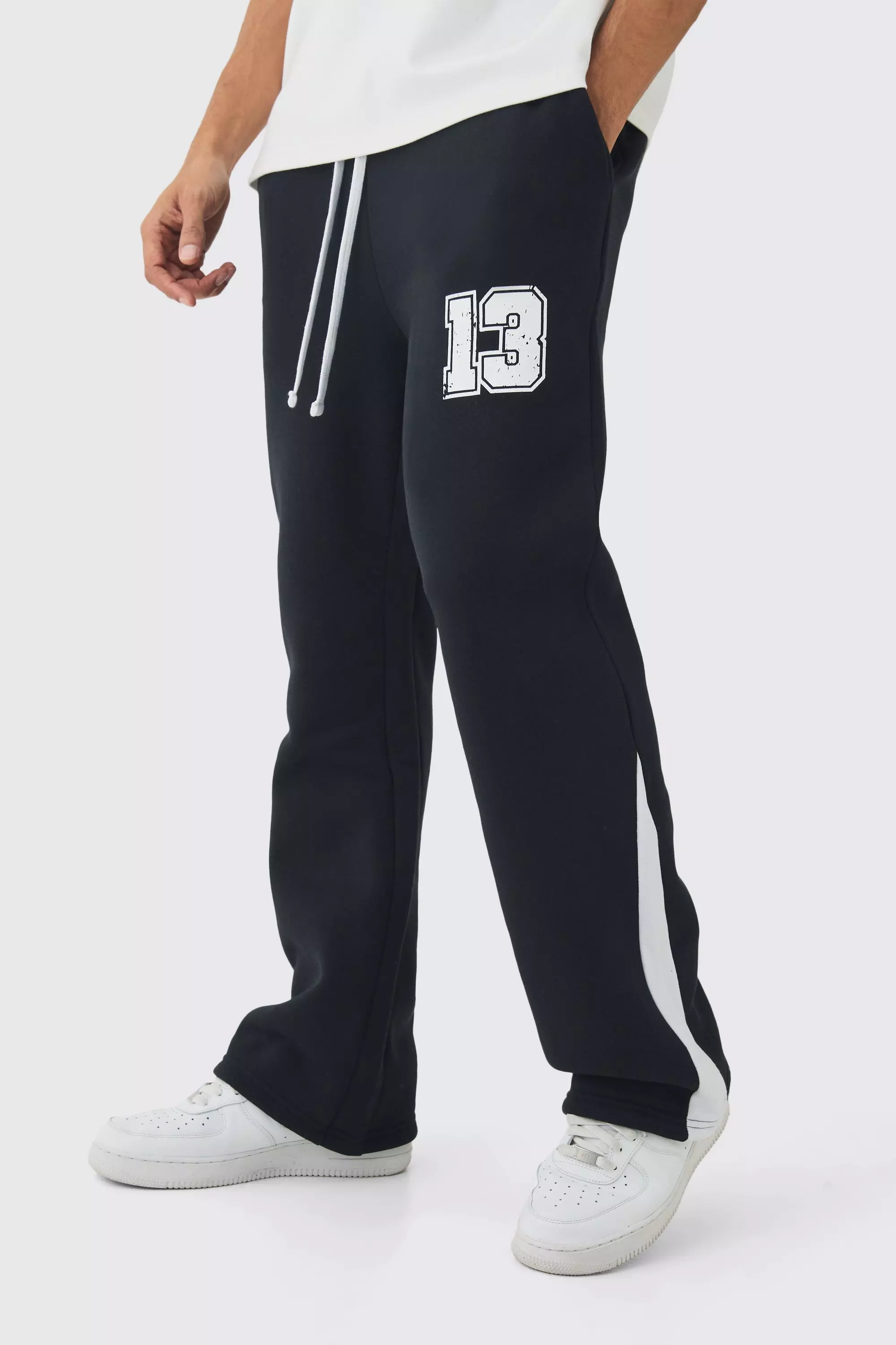 Regular Fit Varsity Print Gusset Sweatpants Black