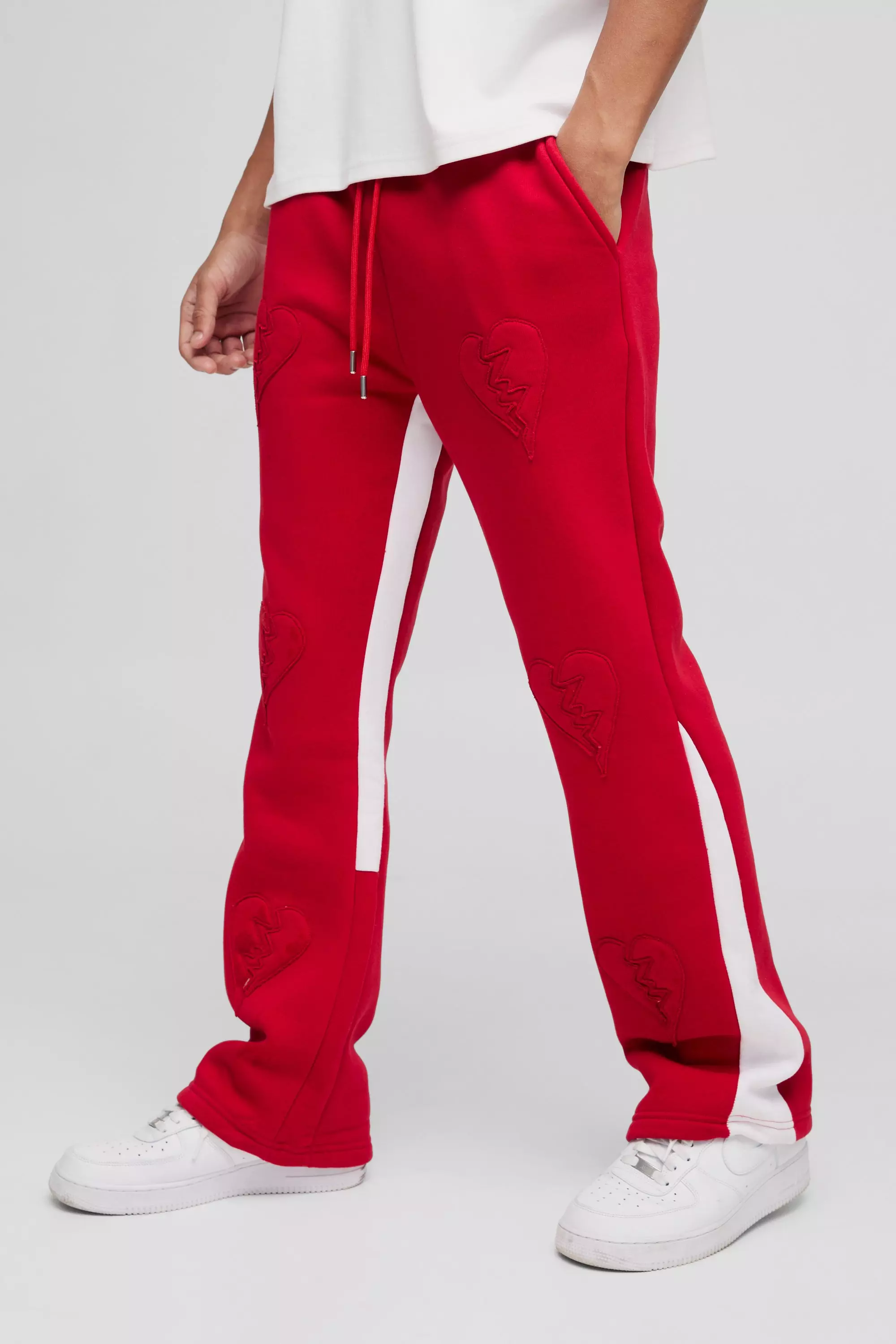 Regular Fit Raw Applique Heart Gusset Jogger Red