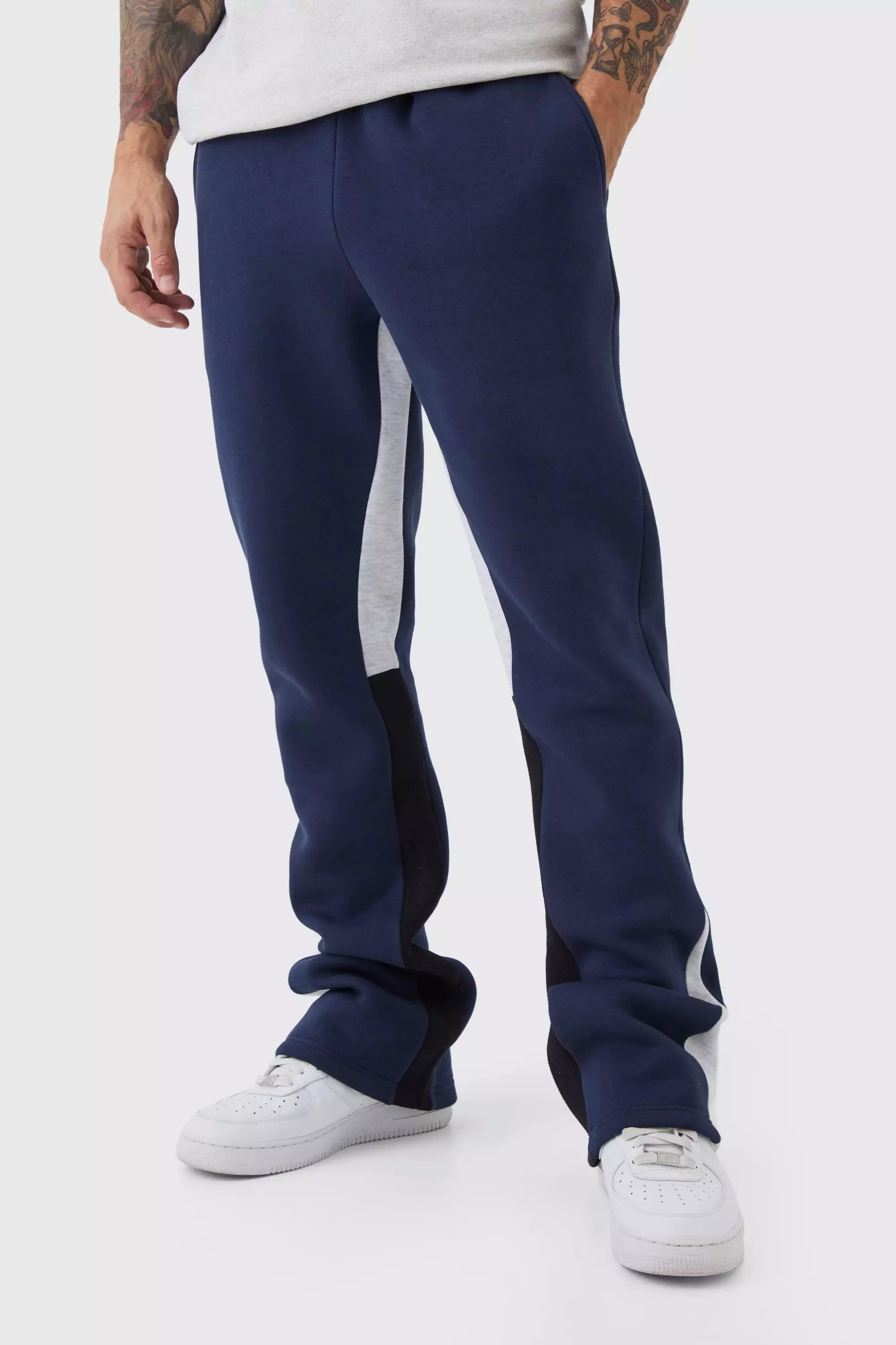 Slim Fit Flare Stacked Gusset Sweatpants Navy